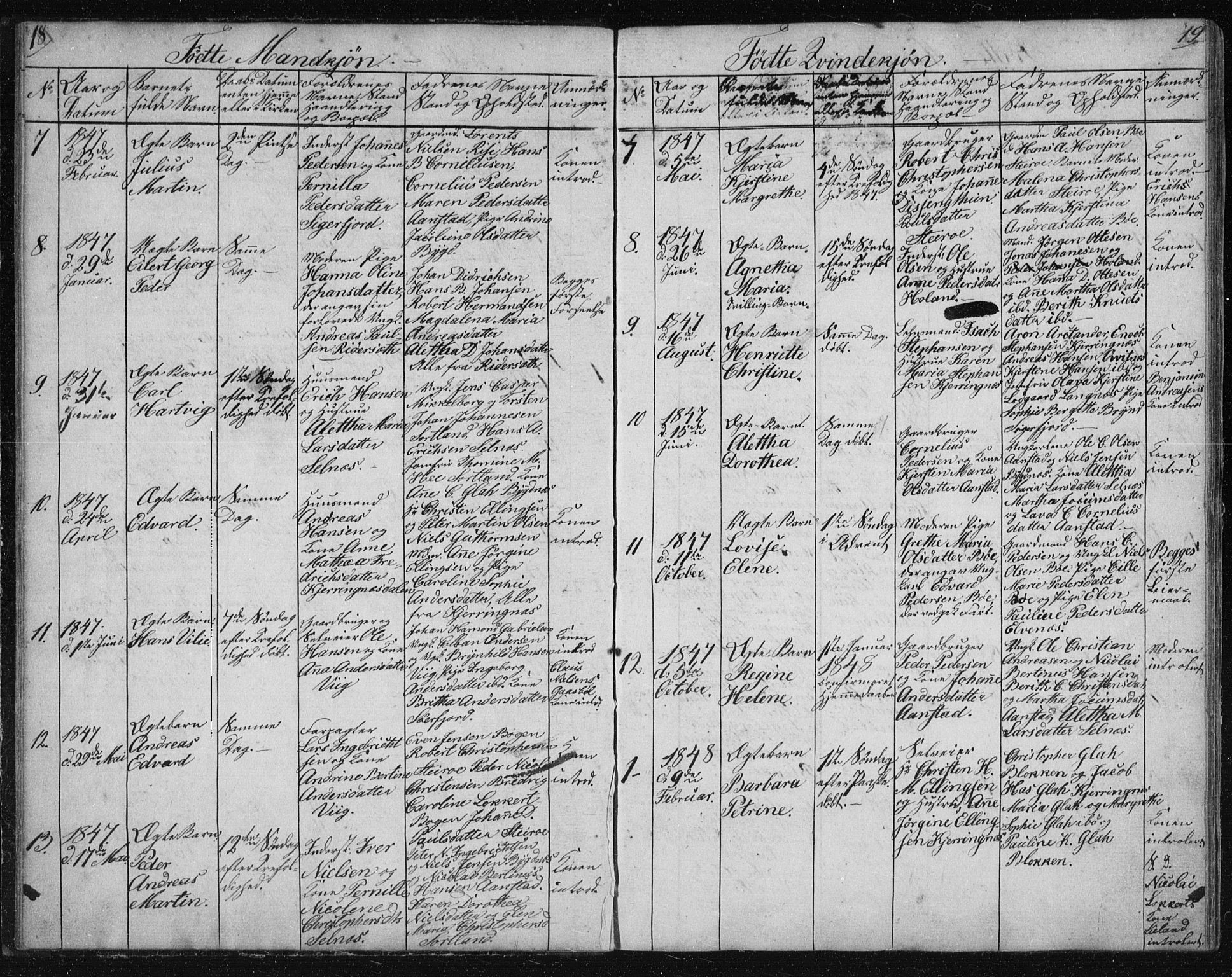 Ministerialprotokoller, klokkerbøker og fødselsregistre - Nordland, SAT/A-1459/895/L1379: Parish register (copy) no. 895C01, 1842-1858, p. 18-19