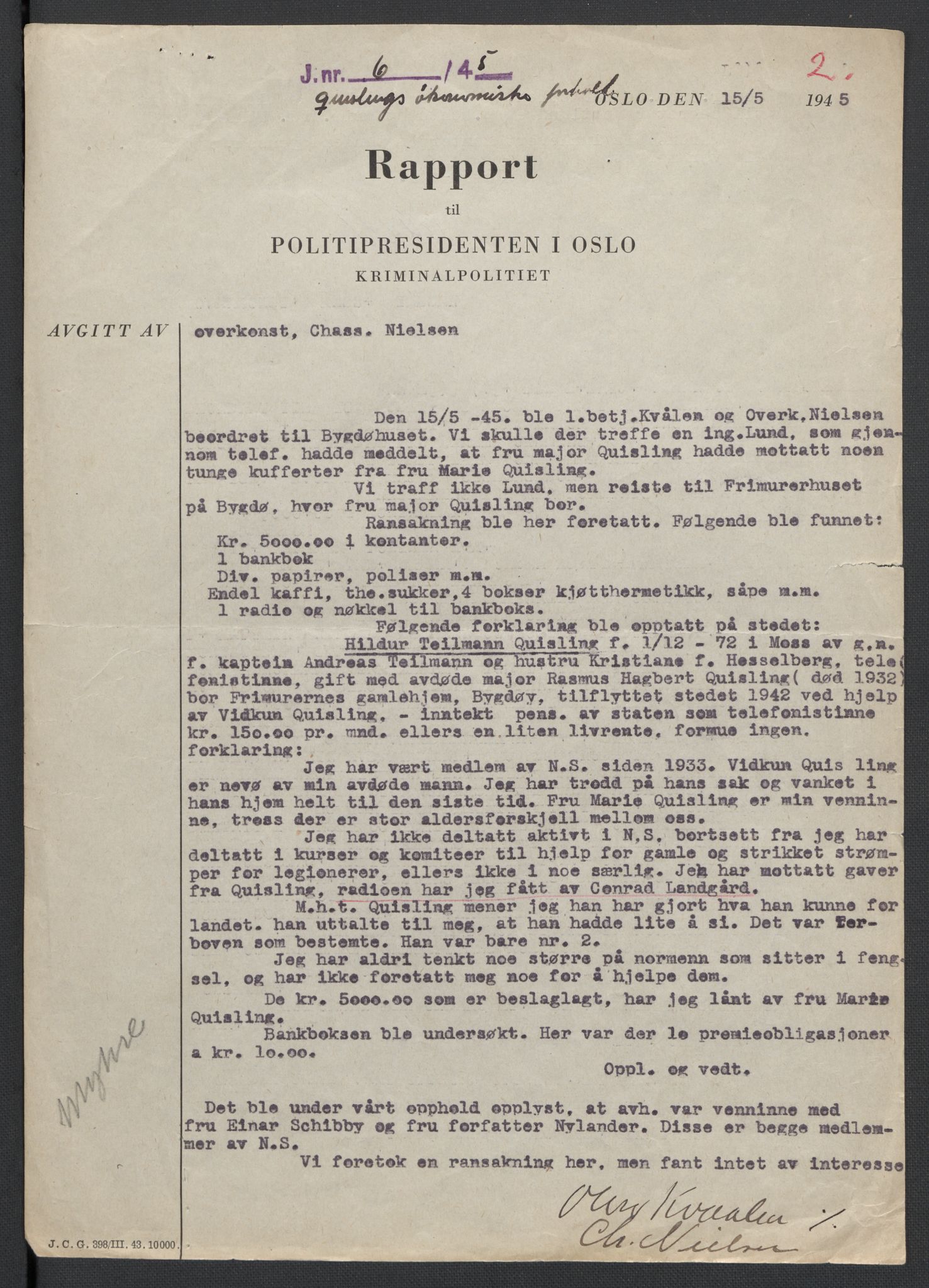 Landssvikarkivet, Oslo politikammer, AV/RA-S-3138-01/D/Da/L0003: Dnr. 29, 1945, p. 2592