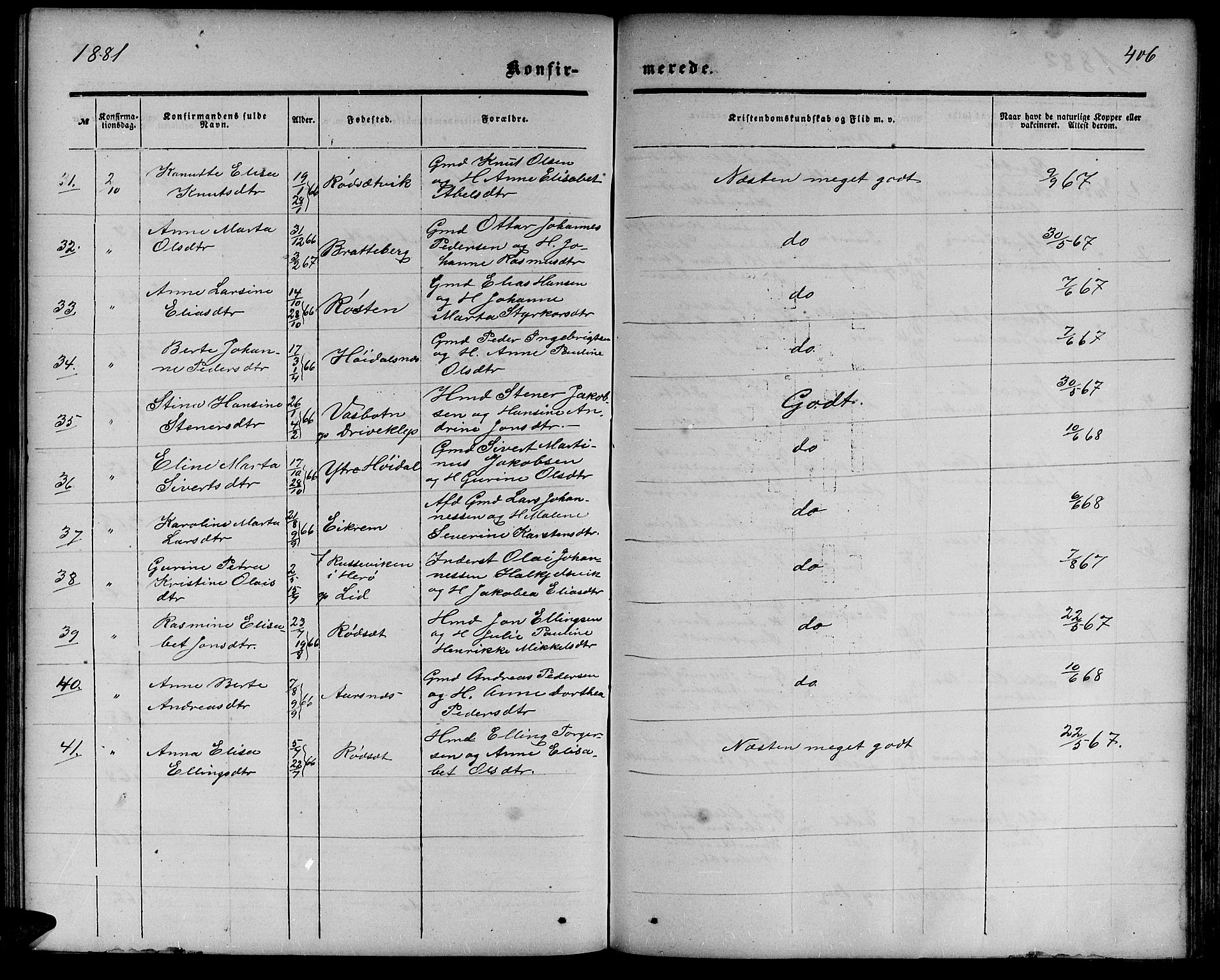 Ministerialprotokoller, klokkerbøker og fødselsregistre - Møre og Romsdal, AV/SAT-A-1454/511/L0157: Parish register (copy) no. 511C03, 1864-1884, p. 406