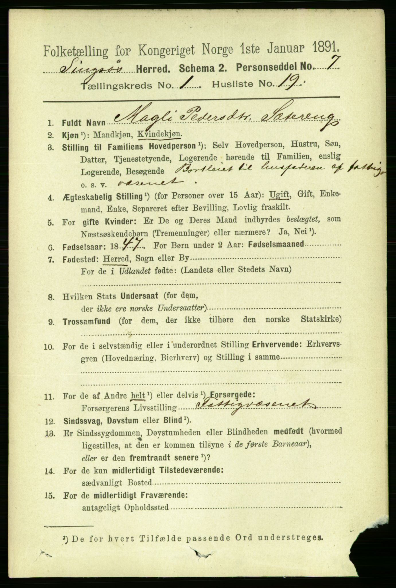 RA, 1891 census for 1646 Singsås, 1891, p. 178