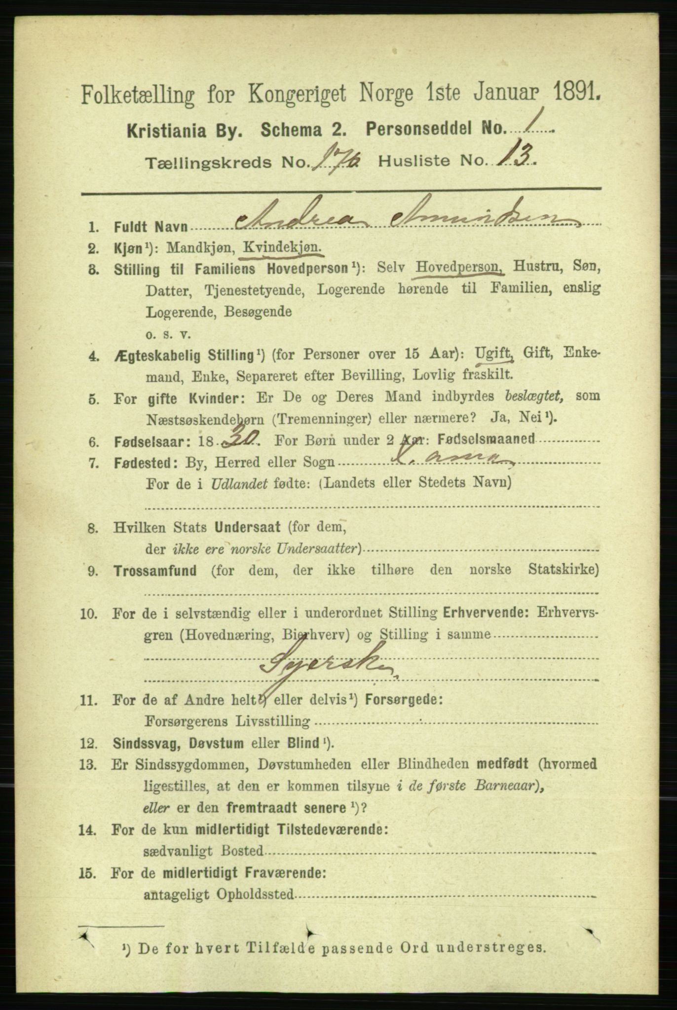RA, 1891 census for 0301 Kristiania, 1891, p. 100198