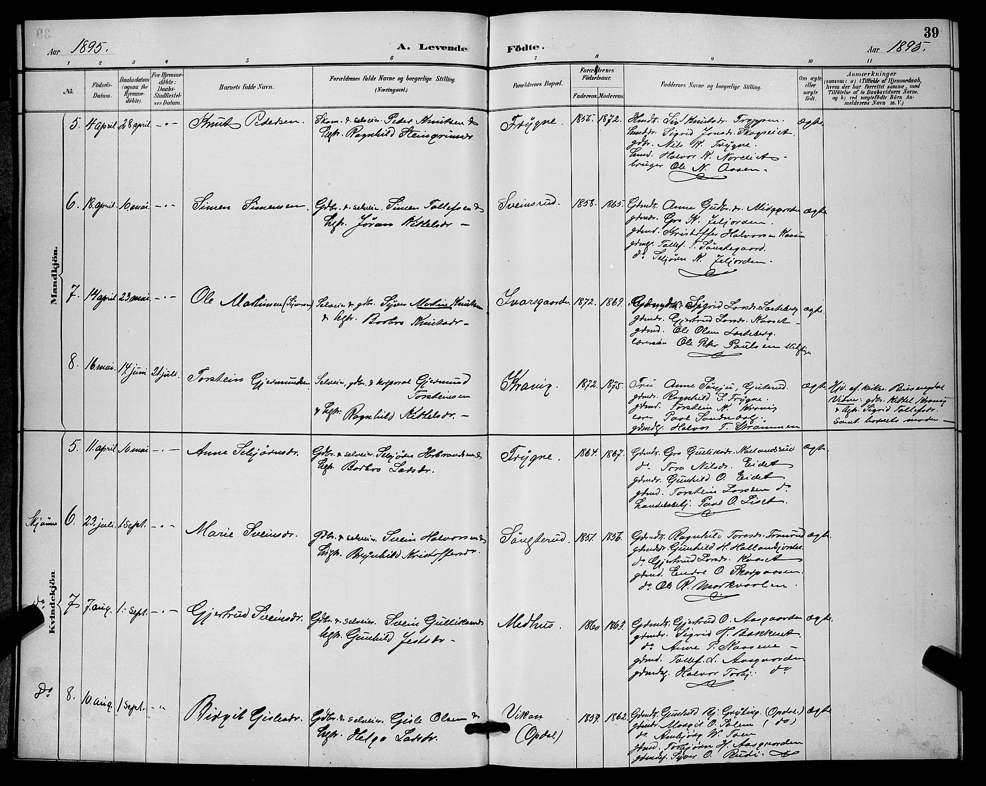 Nore kirkebøker, SAKO/A-238/G/Ga/L0003: Parish register (copy) no. I 3, 1886-1903, p. 39