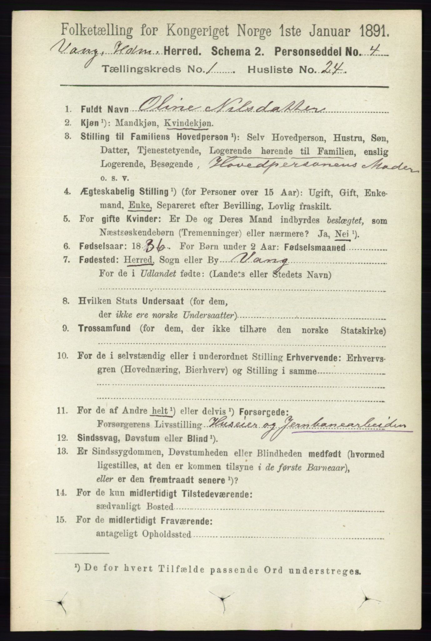 RA, 1891 census for 0414 Vang, 1891, p. 329