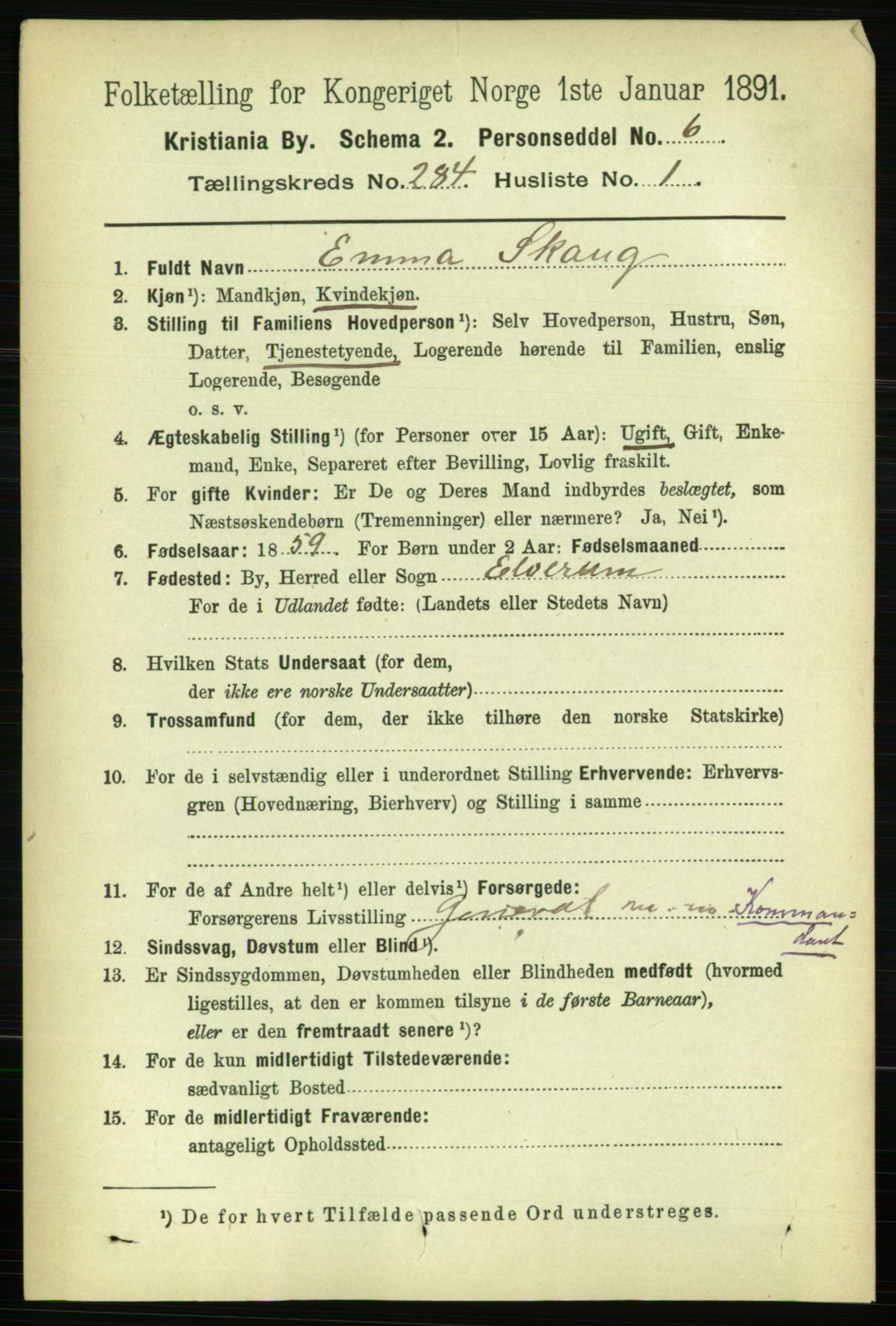 RA, 1891 census for 0301 Kristiania, 1891, p. 173526