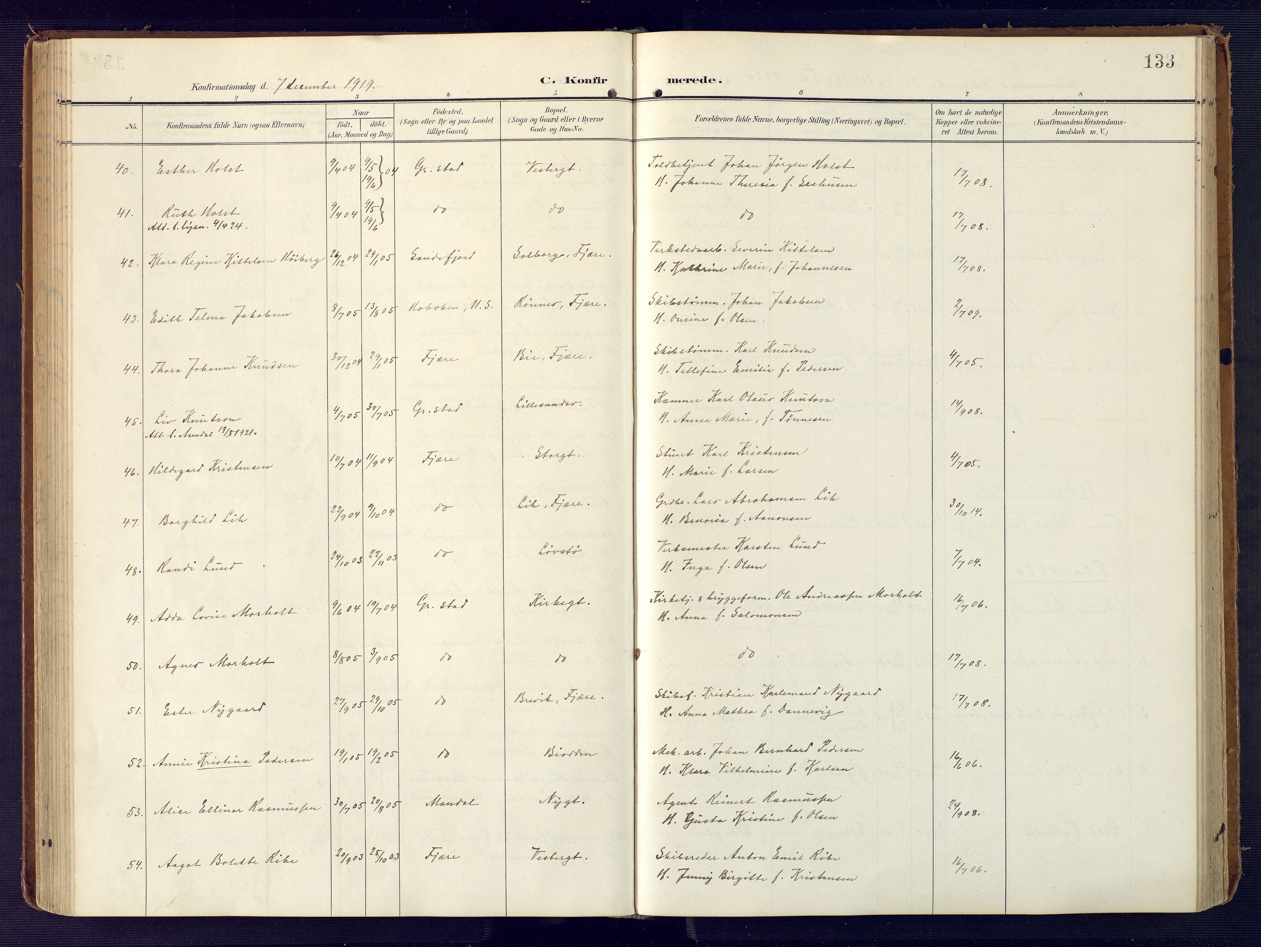 Grimstad sokneprestkontor, SAK/1111-0017/F/Fa/L0005: Parish register (official) no. A 4, 1911-1924, p. 133