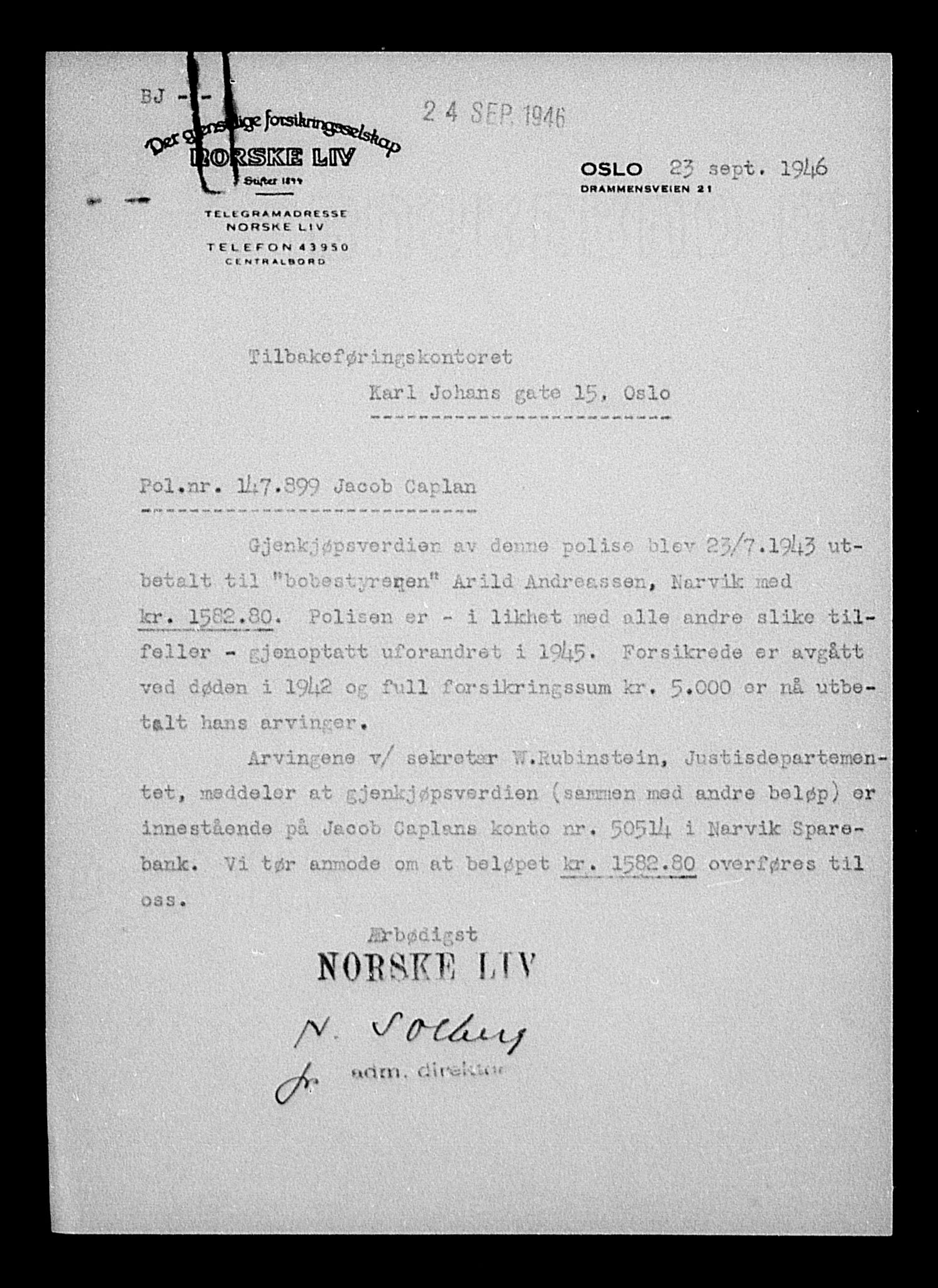 Justisdepartementet, Tilbakeføringskontoret for inndratte formuer, AV/RA-S-1564/H/Hc/Hcb/L0911: --, 1945-1947, p. 442