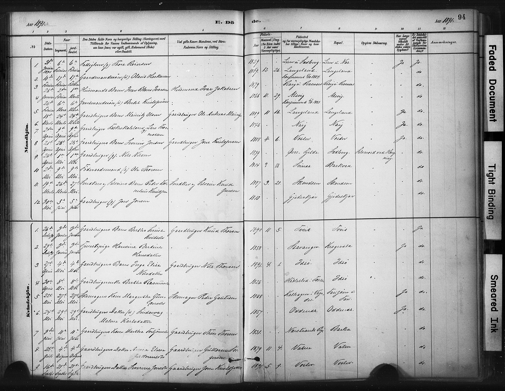 Strand sokneprestkontor, SAST/A-101828/H/Ha/Haa/L0010: Parish register (official) no. A 10, 1882-1929, p. 94