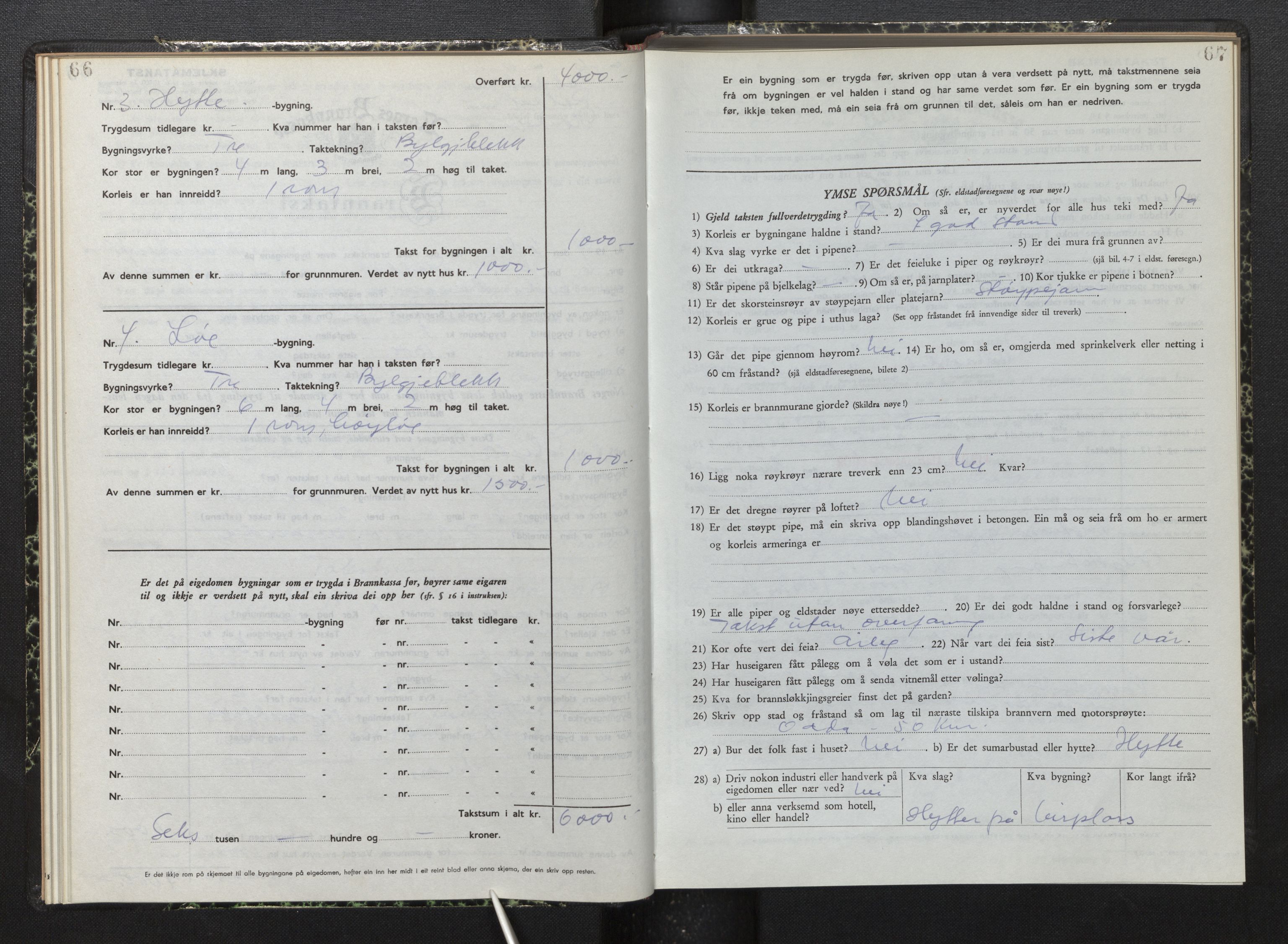 Lensmannen i Røldal, AV/SAB-A-34501/0012/L0005: Branntakstprotokoll, skjematakst, 1951-1963, p. 66-67