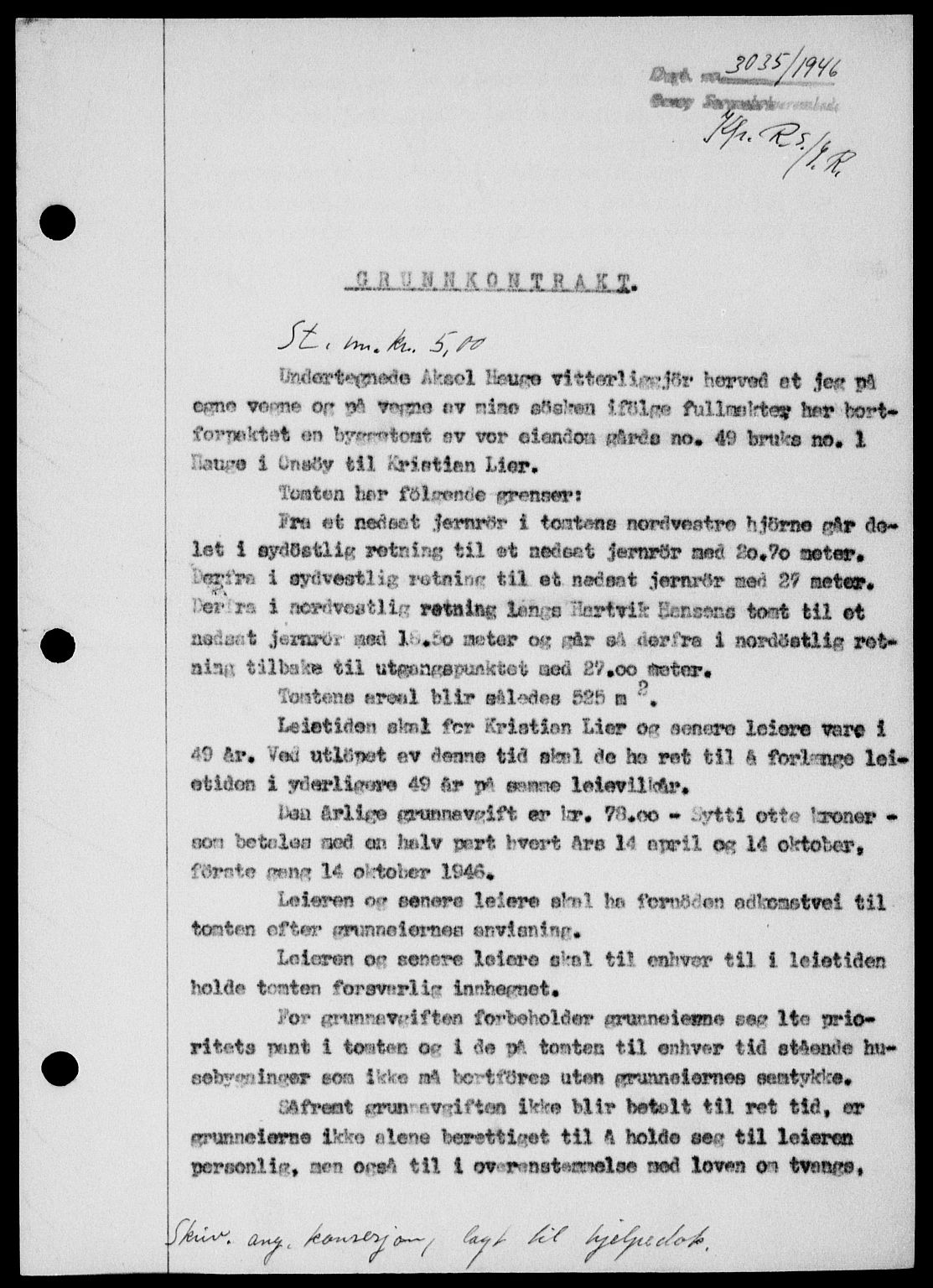 Onsøy sorenskriveri, SAO/A-10474/G/Ga/Gab/L0018: Mortgage book no. II A-18, 1946-1947, Diary no: : 3035/1946