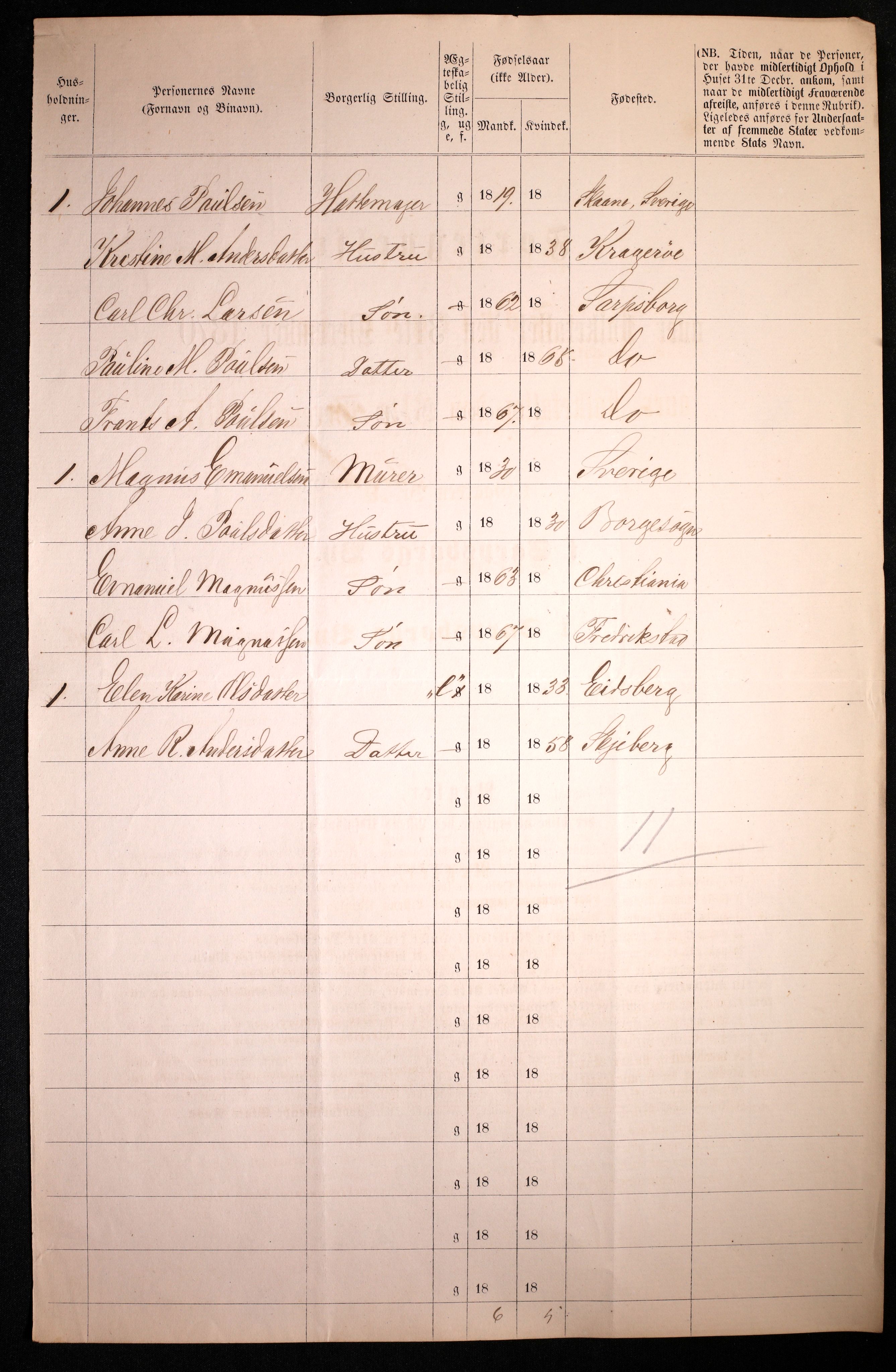 RA, 1870 census for 0102 Sarpsborg, 1870, p. 24