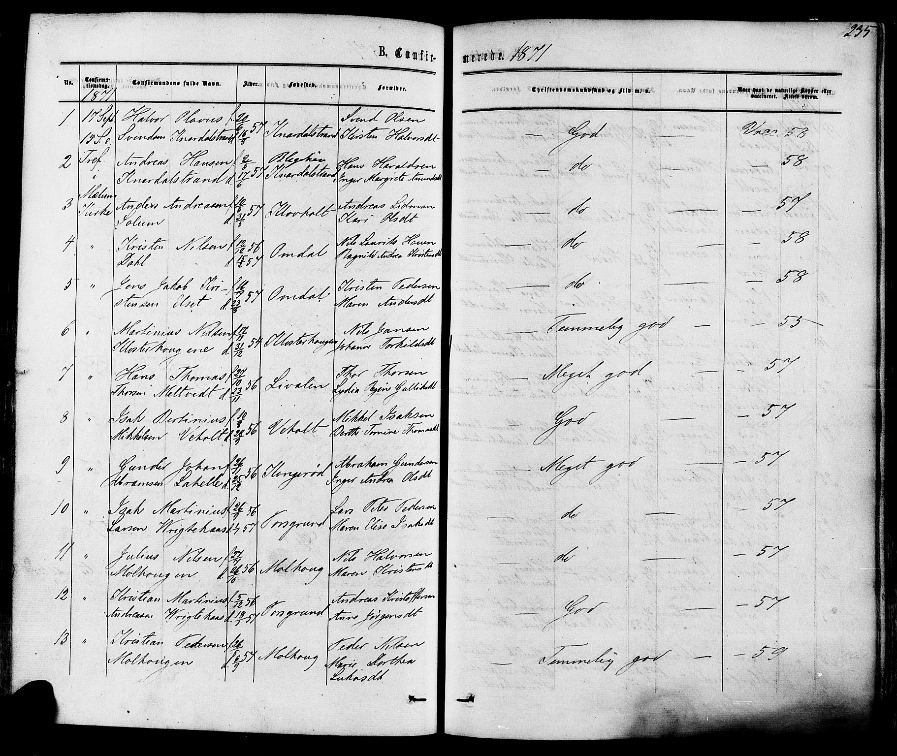 Solum kirkebøker, SAKO/A-306/F/Fa/L0008: Parish register (official) no. I 8, 1865-1876, p. 235