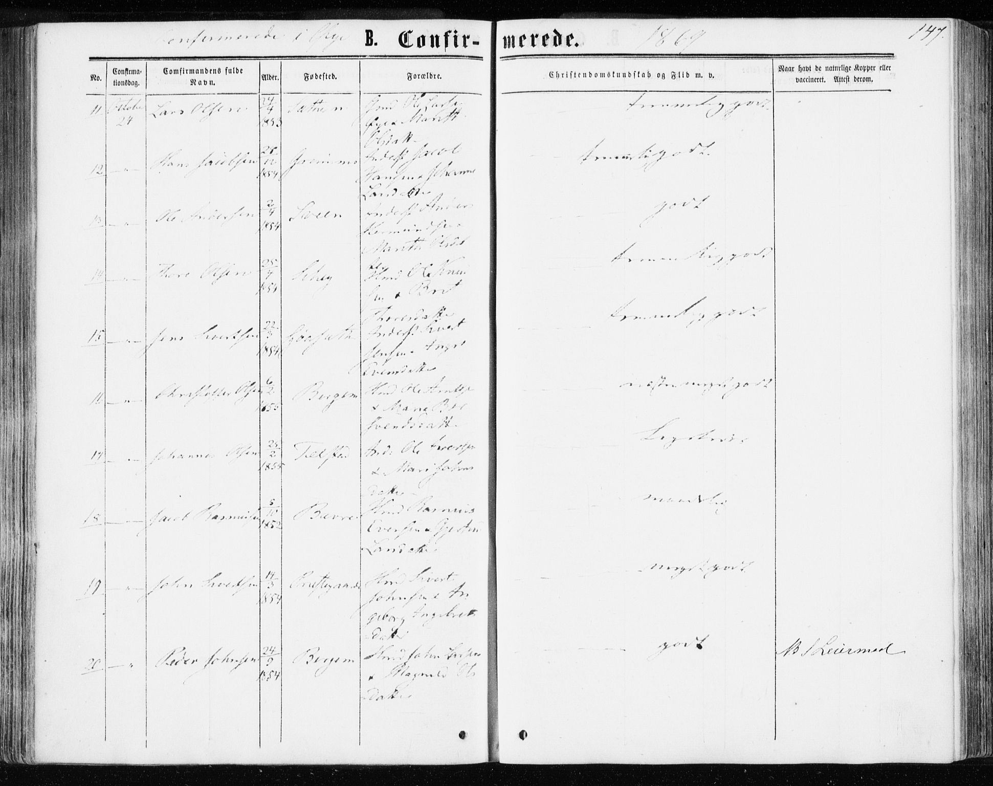 Ministerialprotokoller, klokkerbøker og fødselsregistre - Møre og Romsdal, AV/SAT-A-1454/595/L1045: Parish register (official) no. 595A07, 1863-1873, p. 147