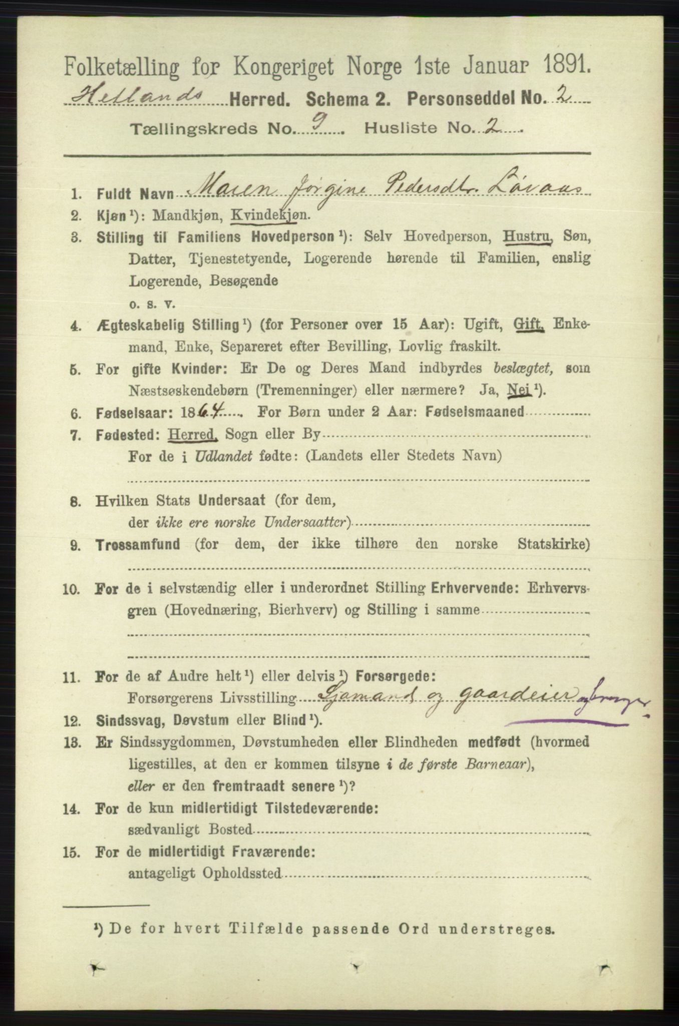 RA, 1891 census for 1126 Hetland, 1891, p. 5115