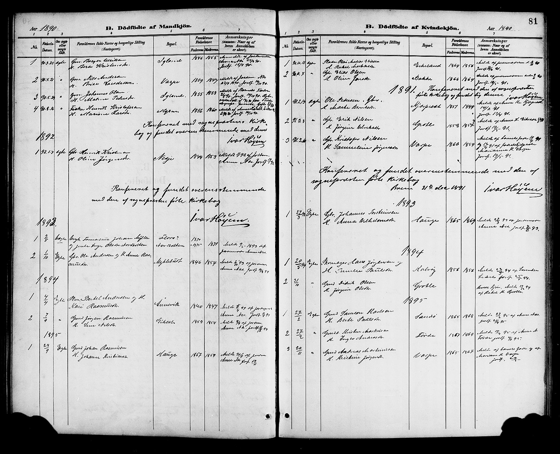 Bremanger sokneprestembete, SAB/A-82201/H/Hab/Haba/L0003: Parish register (copy) no. A 3, 1890-1908, p. 81
