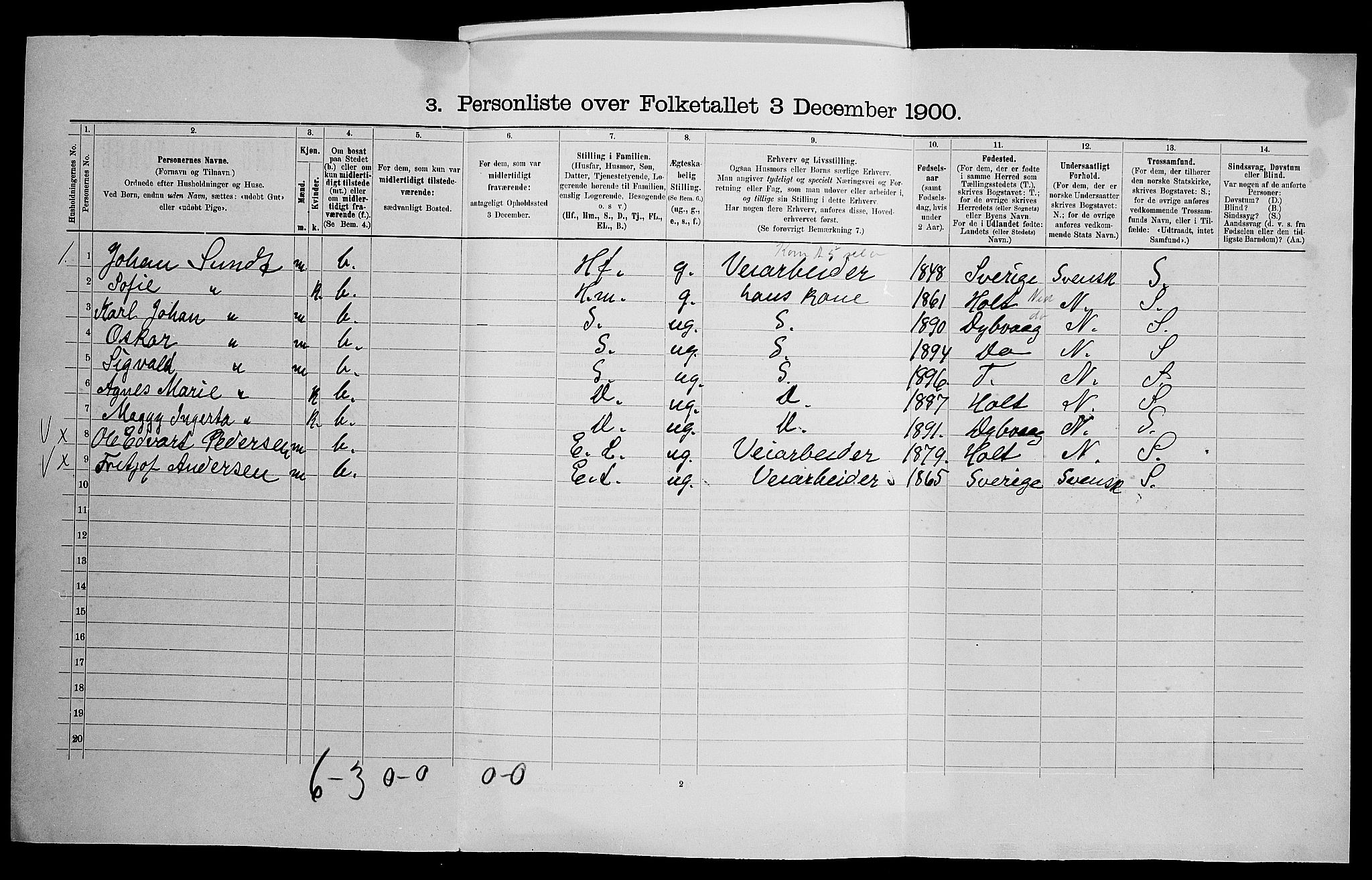 SAK, 1900 census for Vegusdal, 1900, p. 133
