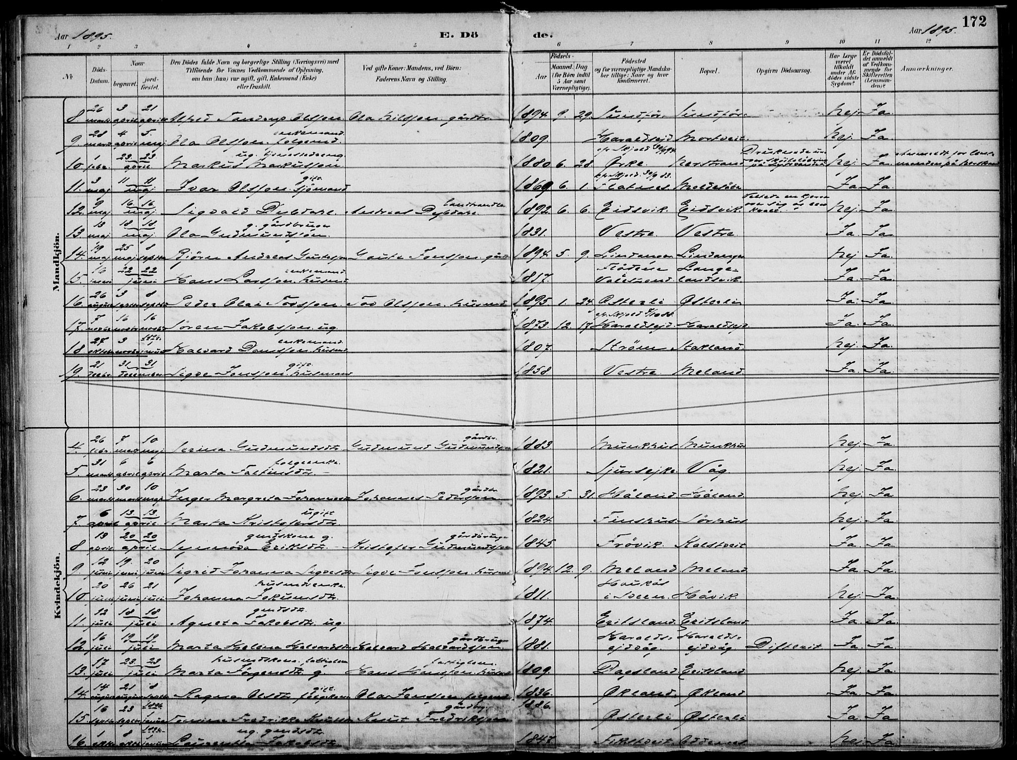 Skjold sokneprestkontor, AV/SAST-A-101847/H/Ha/Haa/L0010: Parish register (official) no. A 10, 1882-1897, p. 172