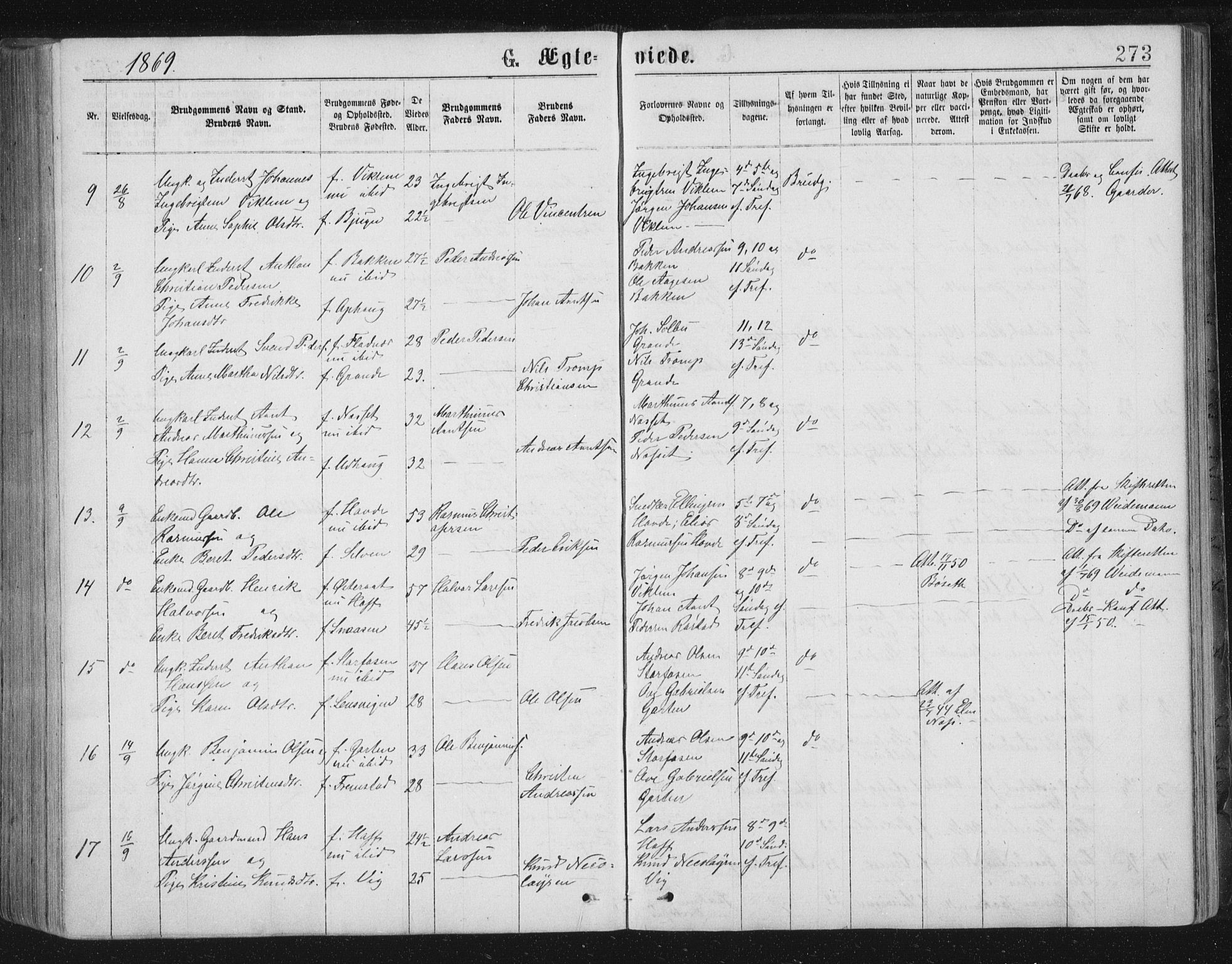 Ministerialprotokoller, klokkerbøker og fødselsregistre - Sør-Trøndelag, SAT/A-1456/659/L0745: Parish register (copy) no. 659C02, 1869-1892, p. 273