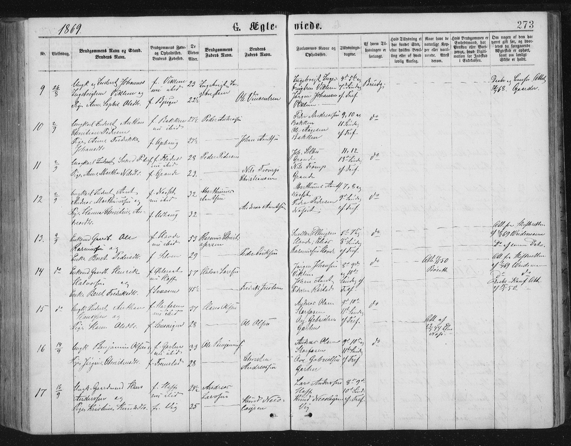 Ministerialprotokoller, klokkerbøker og fødselsregistre - Sør-Trøndelag, AV/SAT-A-1456/659/L0745: Parish register (copy) no. 659C02, 1869-1892, p. 273