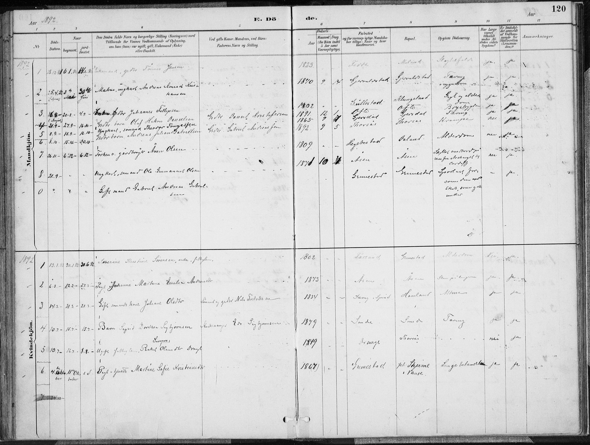 Herad sokneprestkontor, SAK/1111-0018/F/Fa/Faa/L0006: Parish register (official) no. A 6, 1887-1907, p. 120