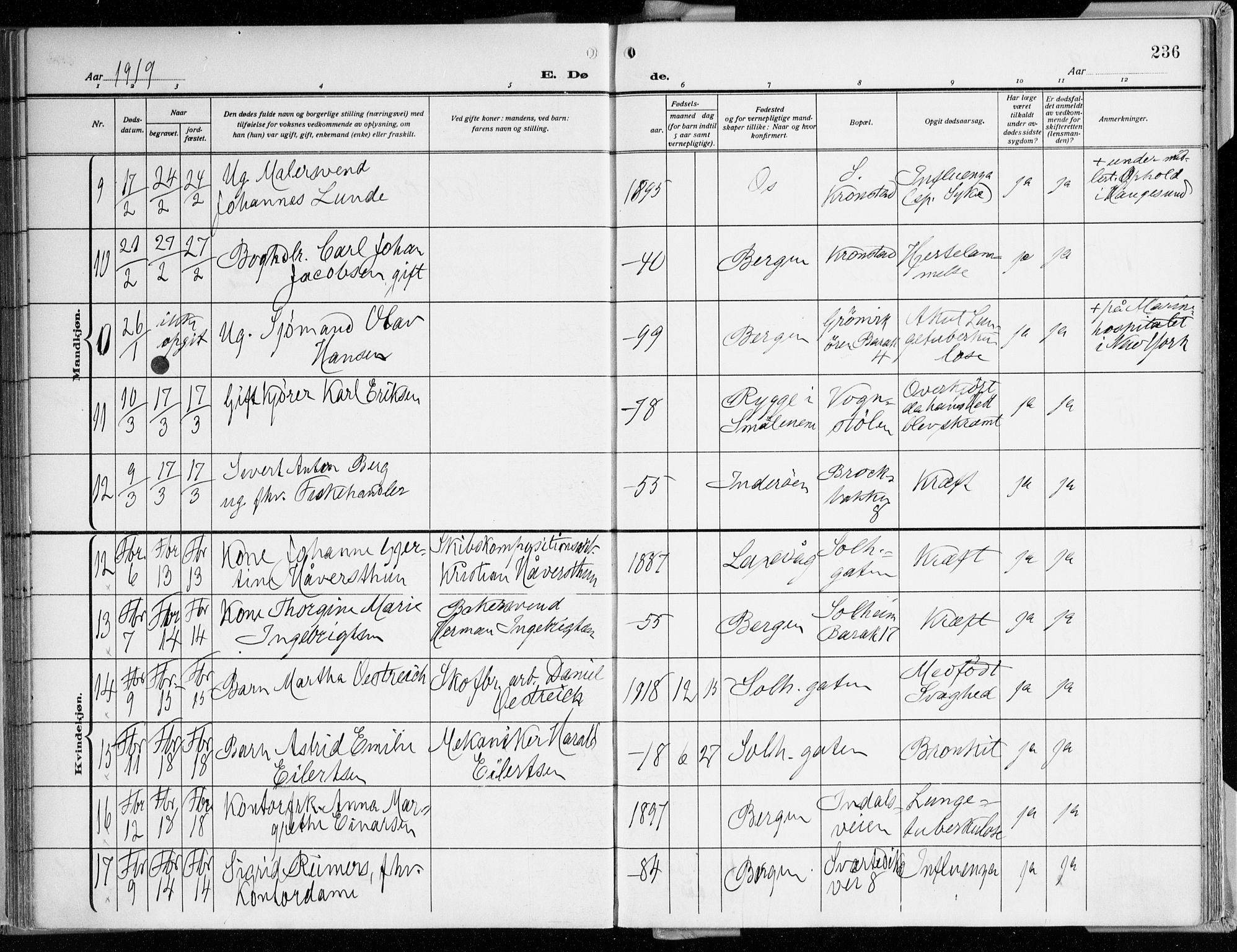 Årstad Sokneprestembete, AV/SAB-A-79301/H/Haa/L0003: Parish register (official) no. A 3, 1914-1919, p. 236