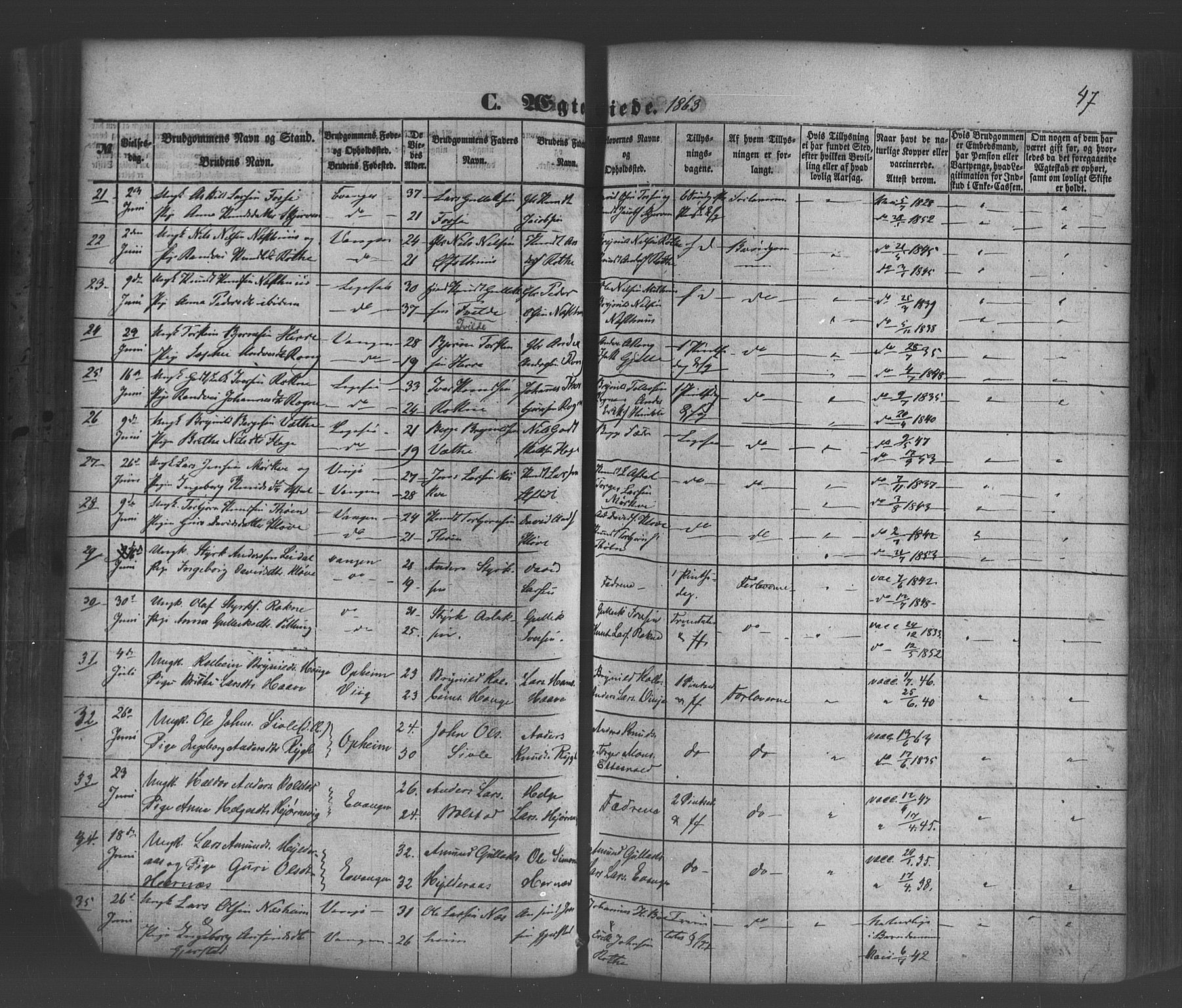 Voss sokneprestembete, AV/SAB-A-79001/H/Haa: Parish register (official) no. A 19, 1851-1886, p. 47