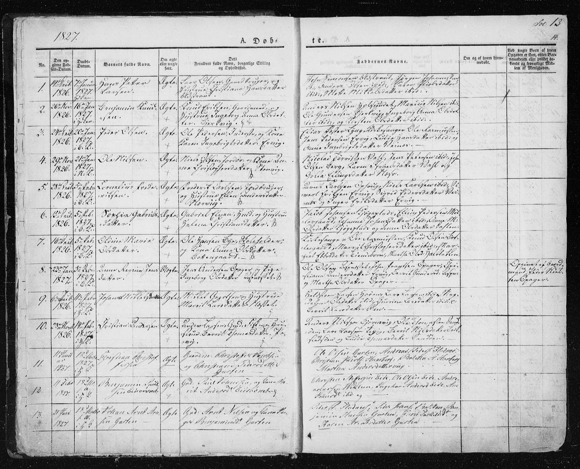 Ministerialprotokoller, klokkerbøker og fødselsregistre - Sør-Trøndelag, SAT/A-1456/659/L0735: Parish register (official) no. 659A05, 1826-1841, p. 13