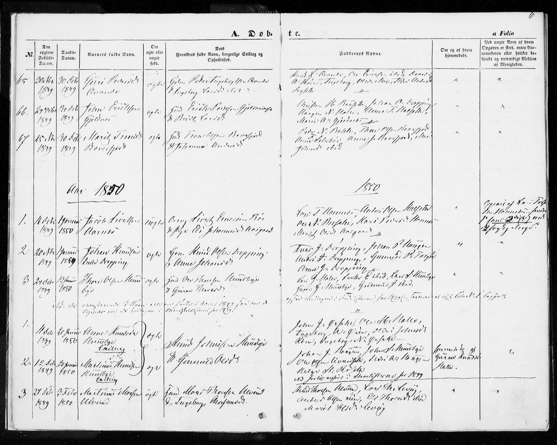 Ministerialprotokoller, klokkerbøker og fødselsregistre - Møre og Romsdal, SAT/A-1454/592/L1026: Parish register (official) no. 592A04, 1849-1867, p. 6
