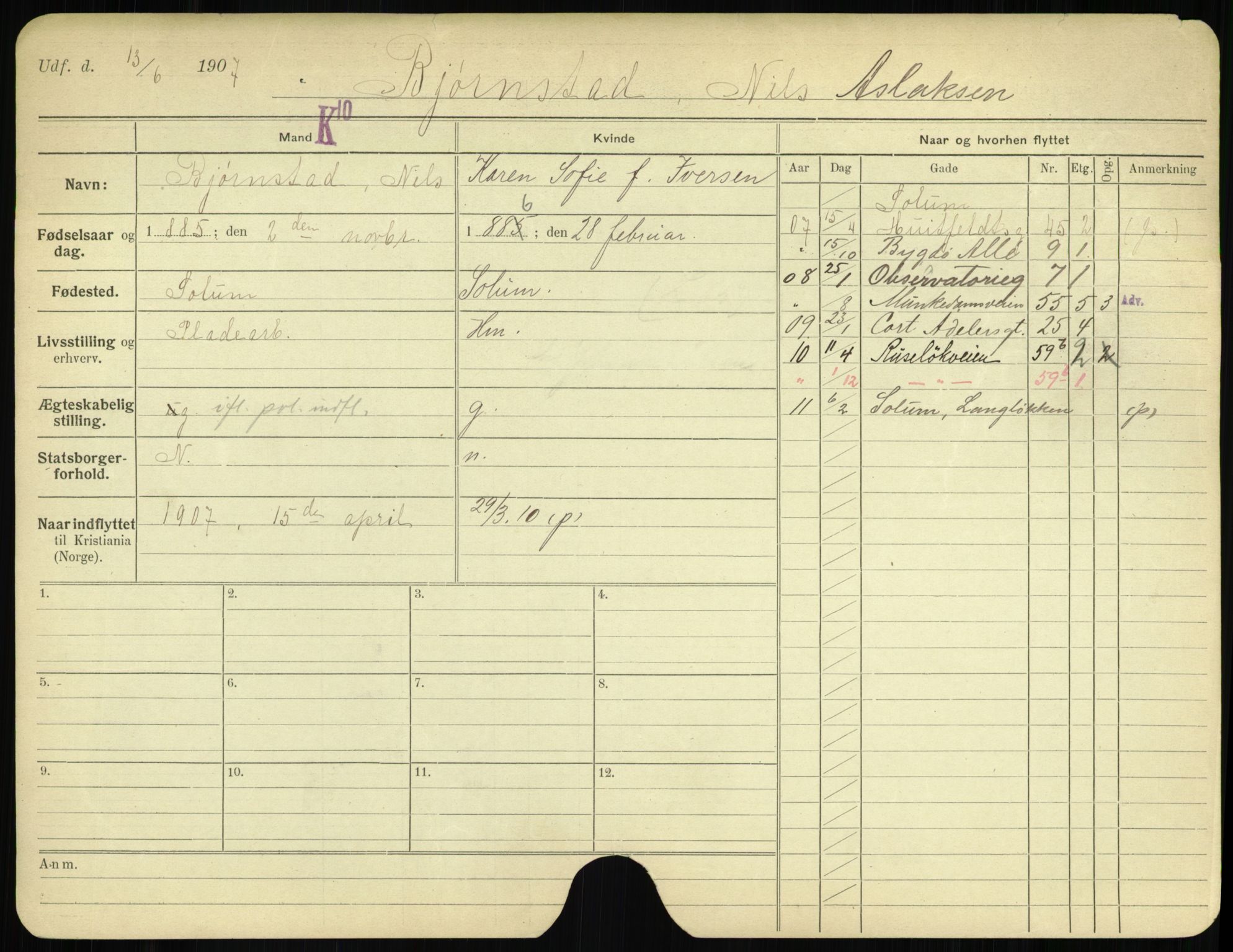 Oslo folkeregister, Registerkort, AV/SAO-A-11715/F/Fa/Fac/L0002: Menn, 1906-1914, p. 50a