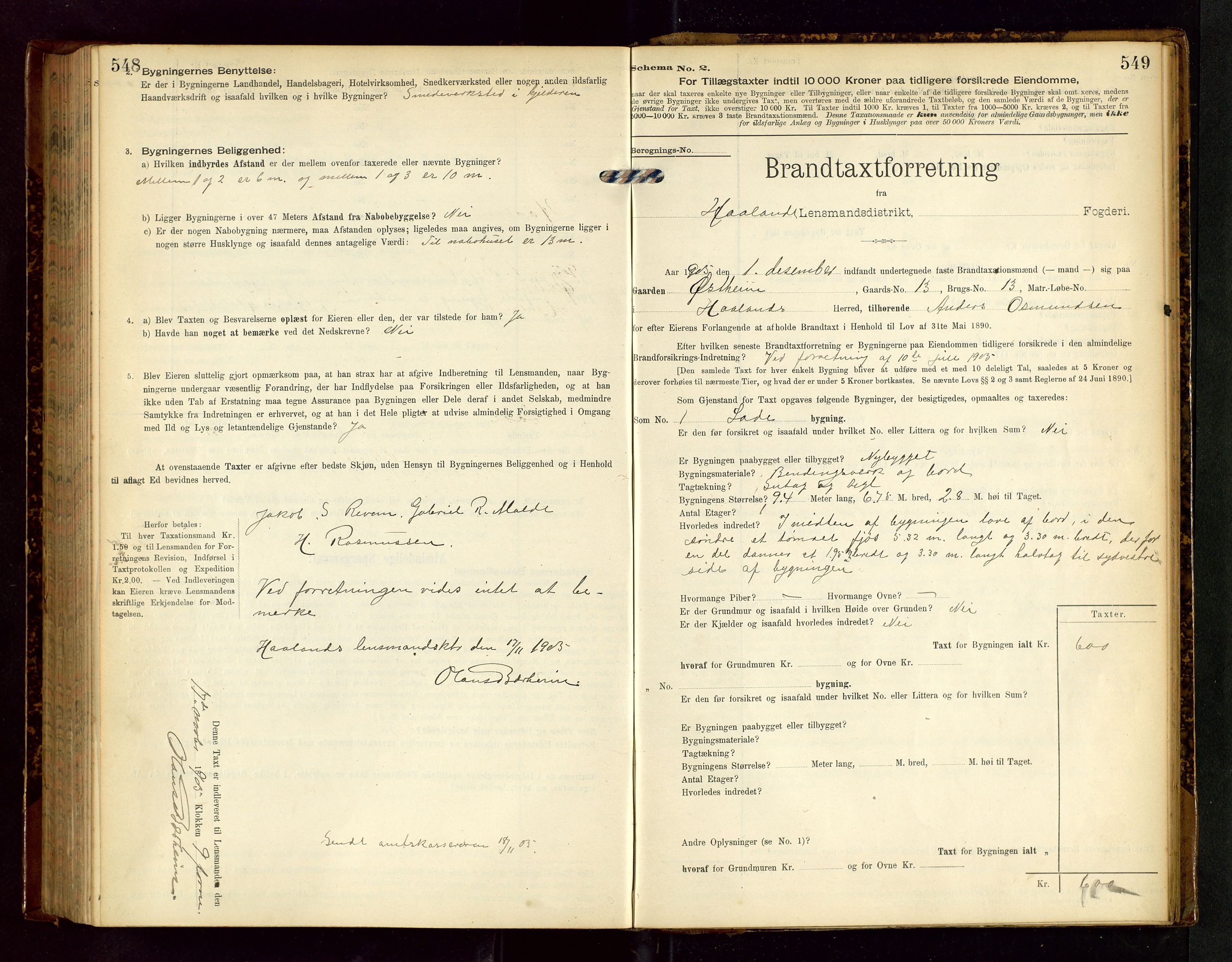 Håland lensmannskontor, SAST/A-100100/Gob/L0002: Branntakstprotokoll - skjematakst. Register i boken., 1902-1906, p. 548-549