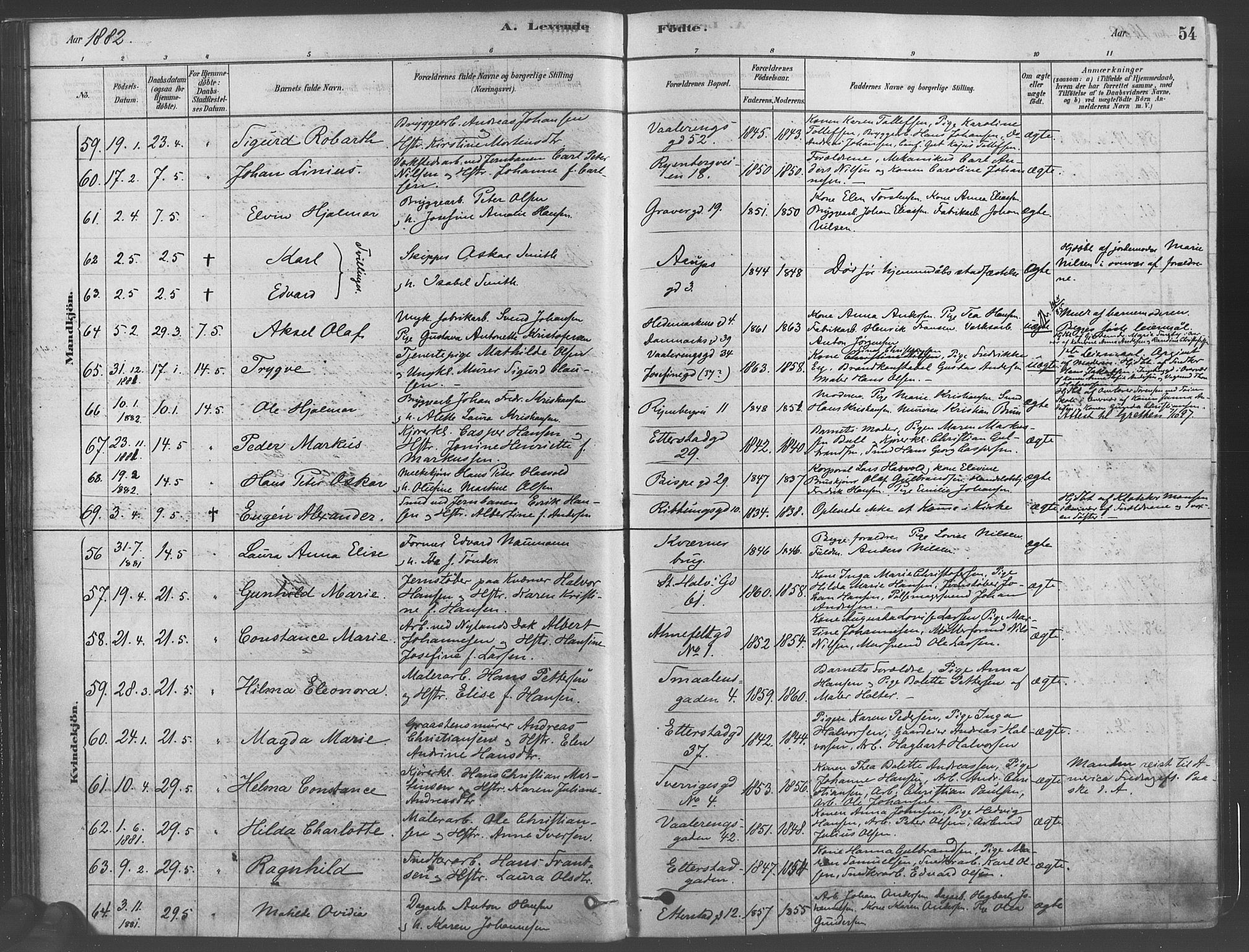 Gamlebyen prestekontor Kirkebøker, SAO/A-10884/F/Fa/L0005: Parish register (official) no. 5, 1878-1889, p. 54