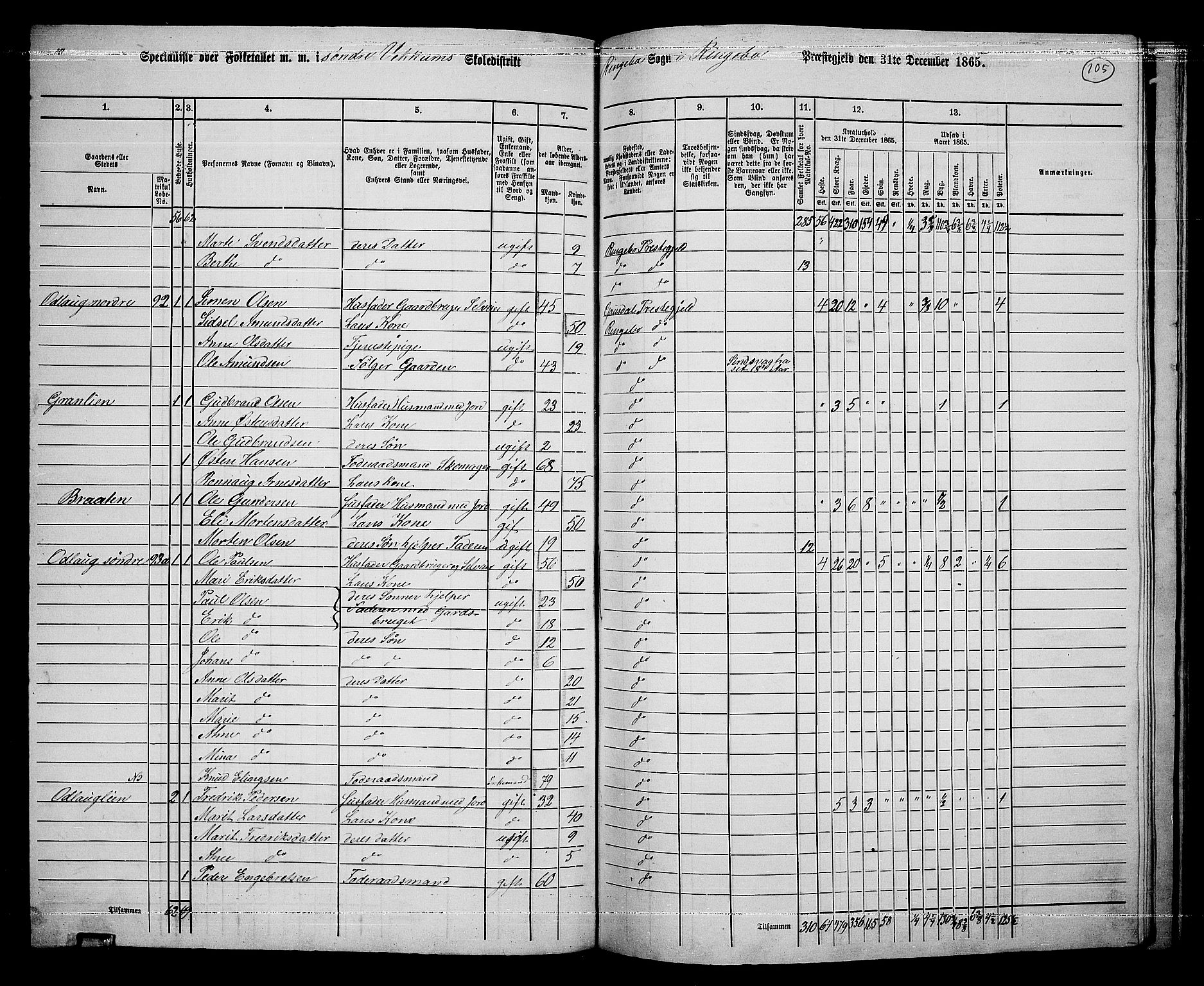 RA, 1865 census for Ringebu, 1865, p. 86