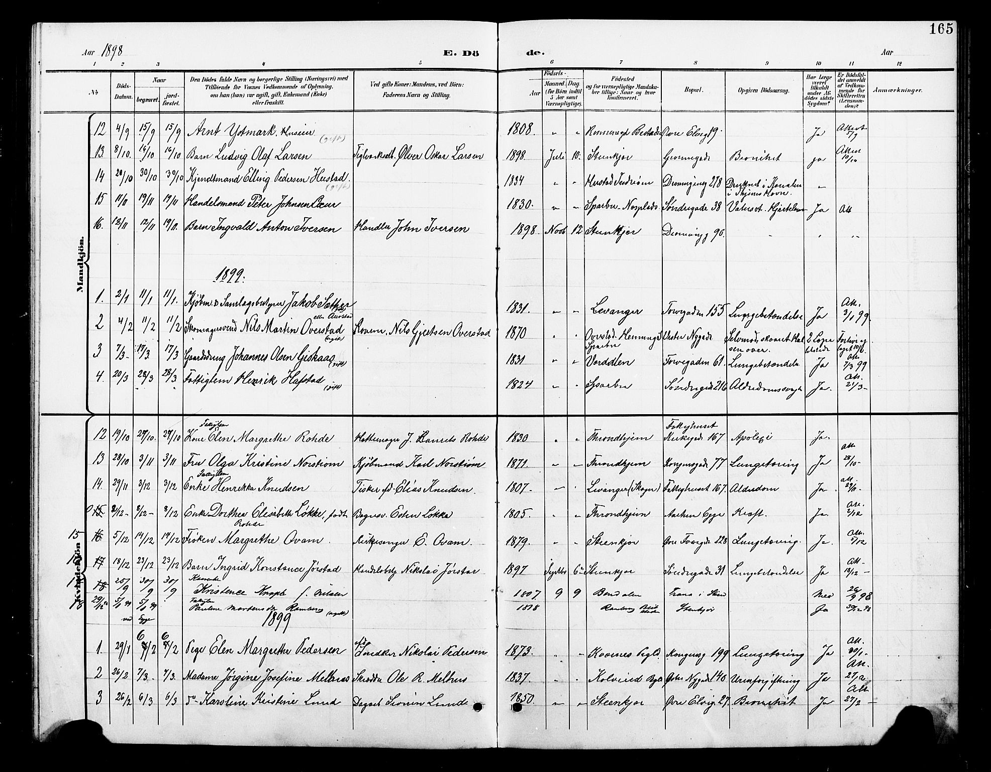 Ministerialprotokoller, klokkerbøker og fødselsregistre - Nord-Trøndelag, SAT/A-1458/739/L0375: Parish register (copy) no. 739C03, 1898-1908, p. 165