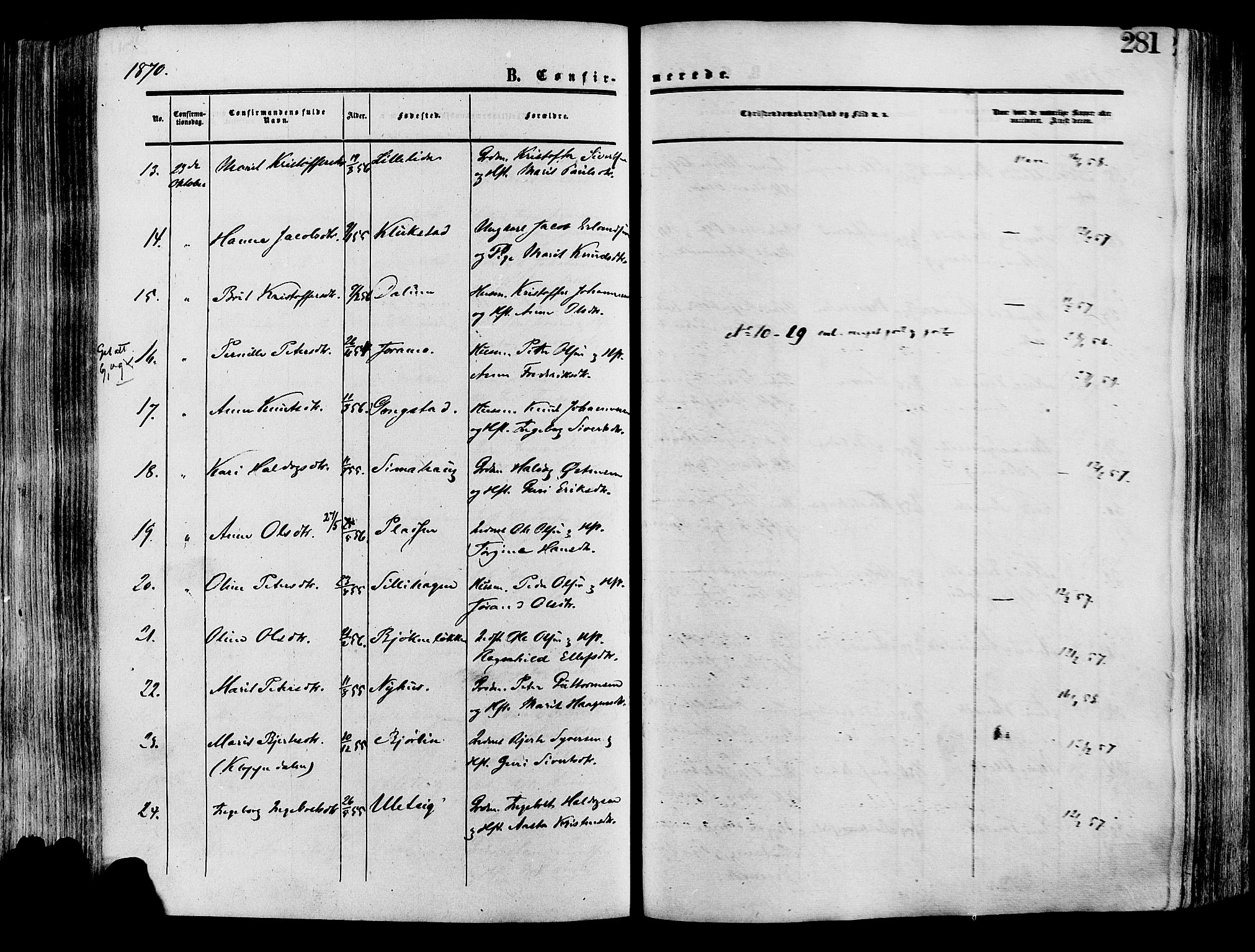Lesja prestekontor, SAH/PREST-068/H/Ha/Haa/L0008: Parish register (official) no. 8, 1854-1880, p. 281