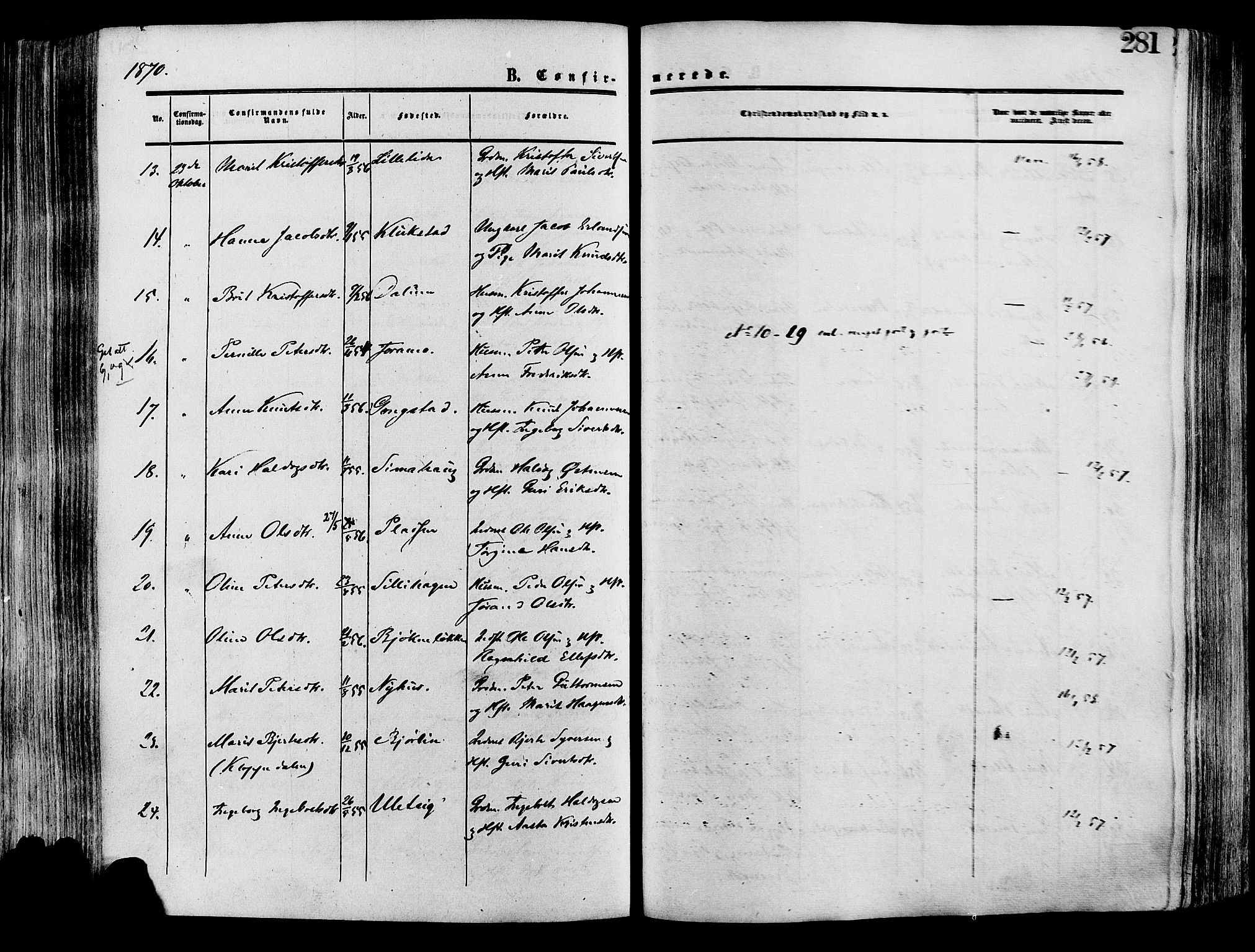 Lesja prestekontor, AV/SAH-PREST-068/H/Ha/Haa/L0008: Parish register (official) no. 8, 1854-1880, p. 281