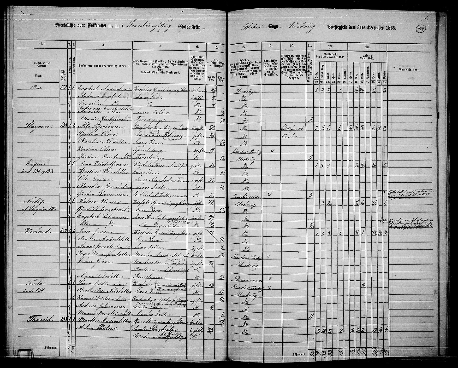 RA, 1865 census for Aurskog, 1865, p. 182