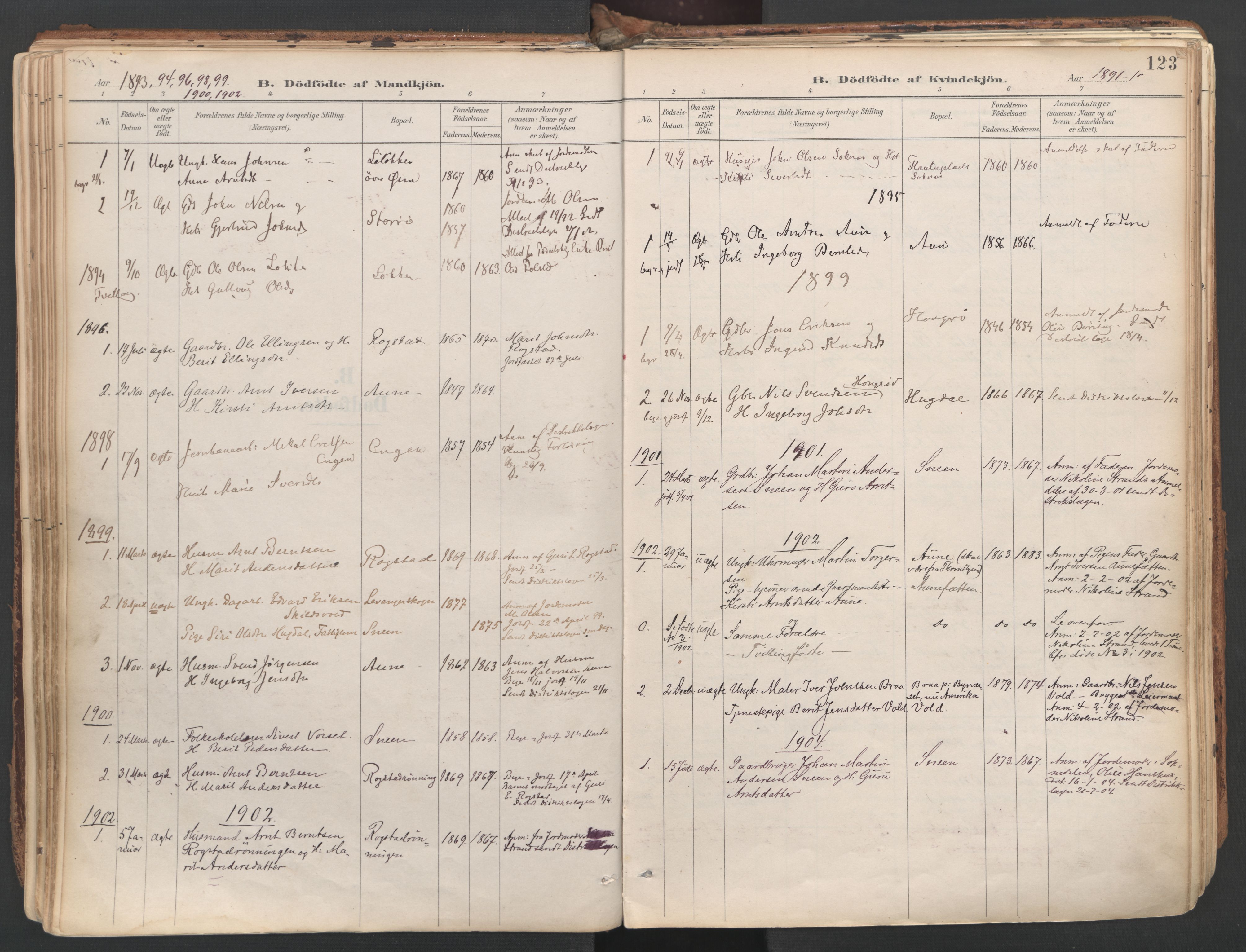 Ministerialprotokoller, klokkerbøker og fødselsregistre - Sør-Trøndelag, SAT/A-1456/687/L1004: Parish register (official) no. 687A10, 1891-1923, p. 123