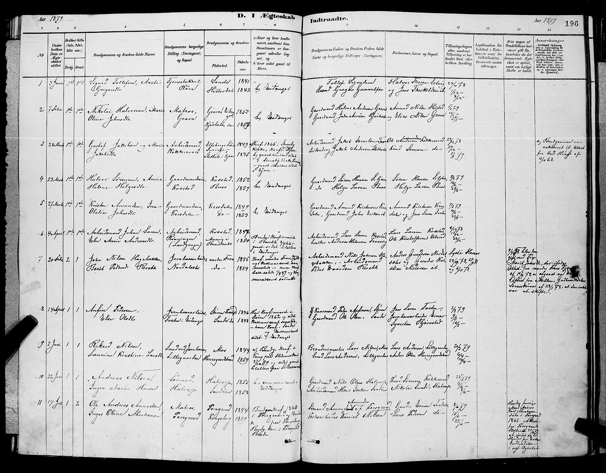 Eidanger kirkebøker, SAKO/A-261/G/Ga/L0002: Parish register (copy) no. 2, 1879-1892, p. 196
