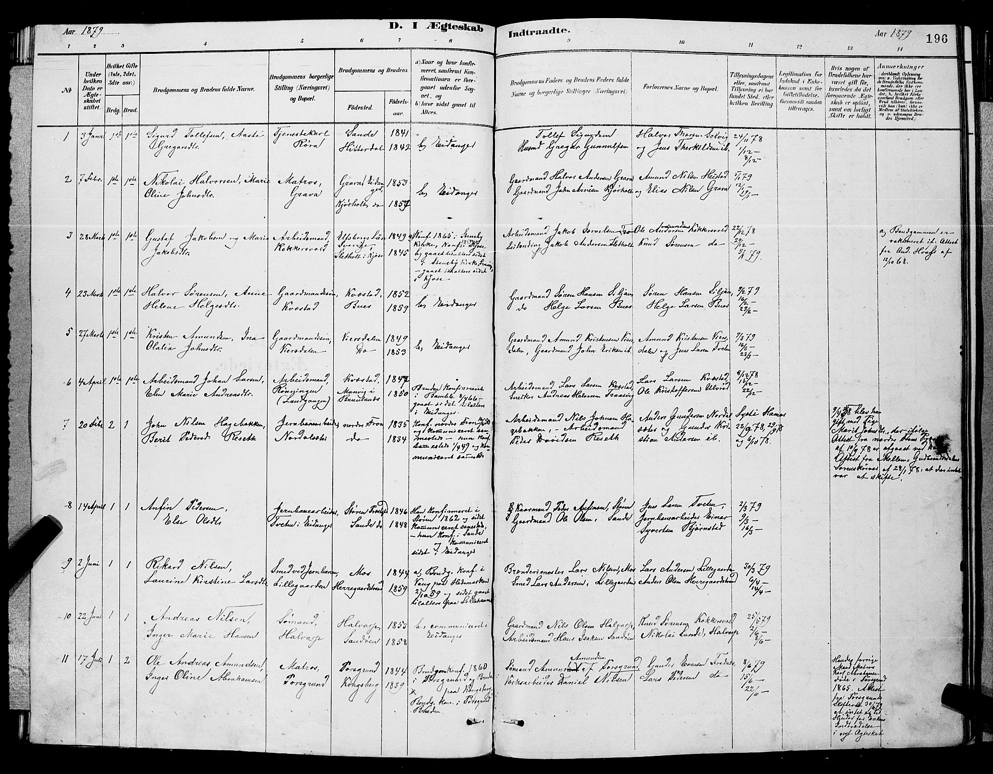 Eidanger kirkebøker, AV/SAKO-A-261/G/Ga/L0002: Parish register (copy) no. 2, 1879-1892, p. 196