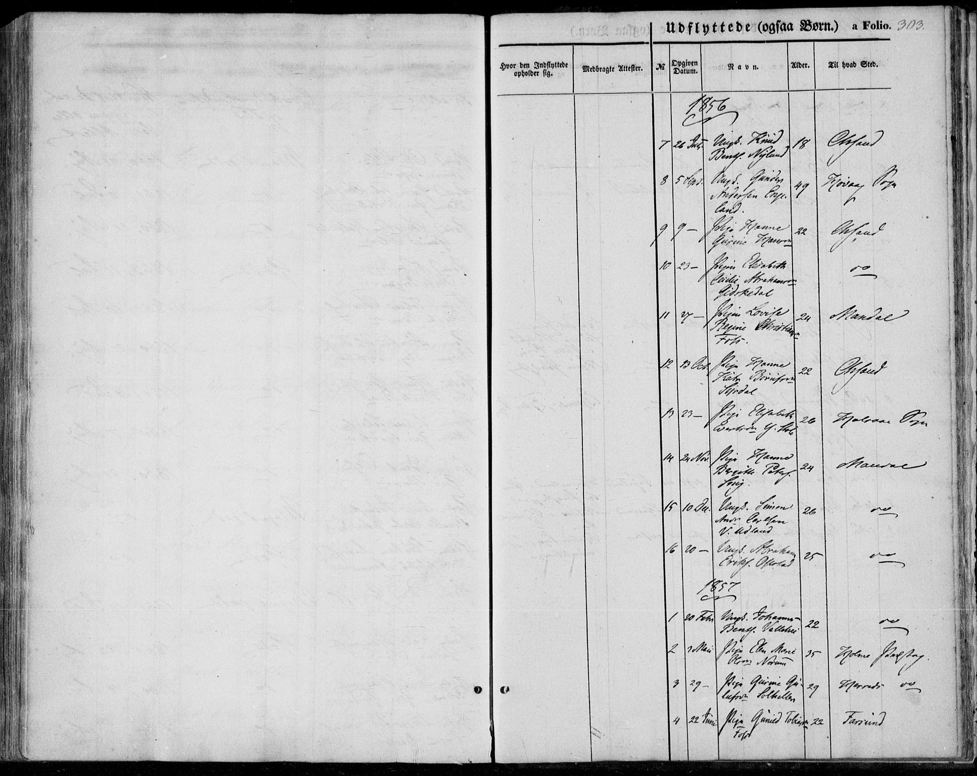 Sør-Audnedal sokneprestkontor, SAK/1111-0039/F/Fa/Fab/L0007: Parish register (official) no. A 7, 1855-1876, p. 303