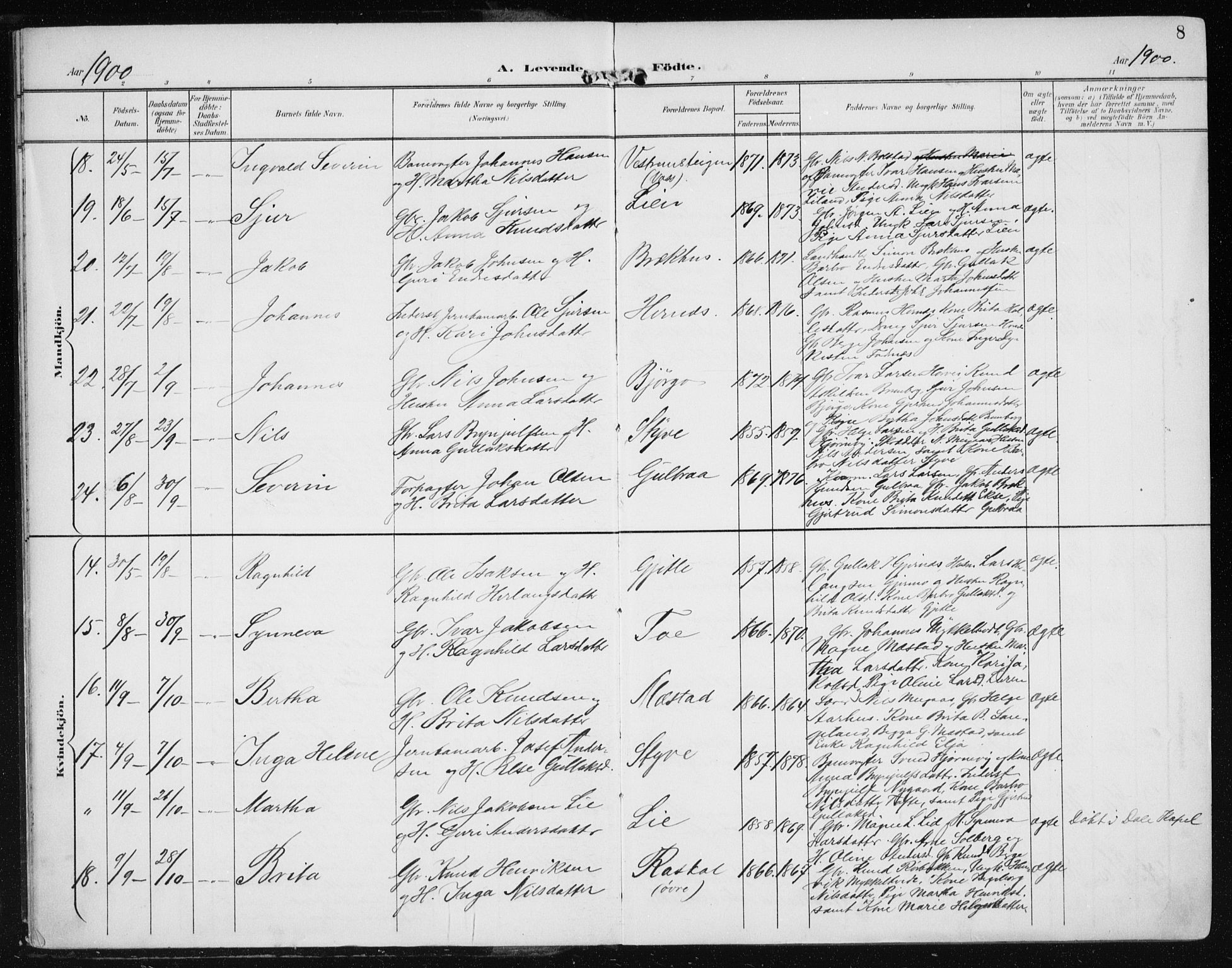 Evanger sokneprestembete, SAB/A-99924: Parish register (official) no. A  3, 1900-1930, p. 8