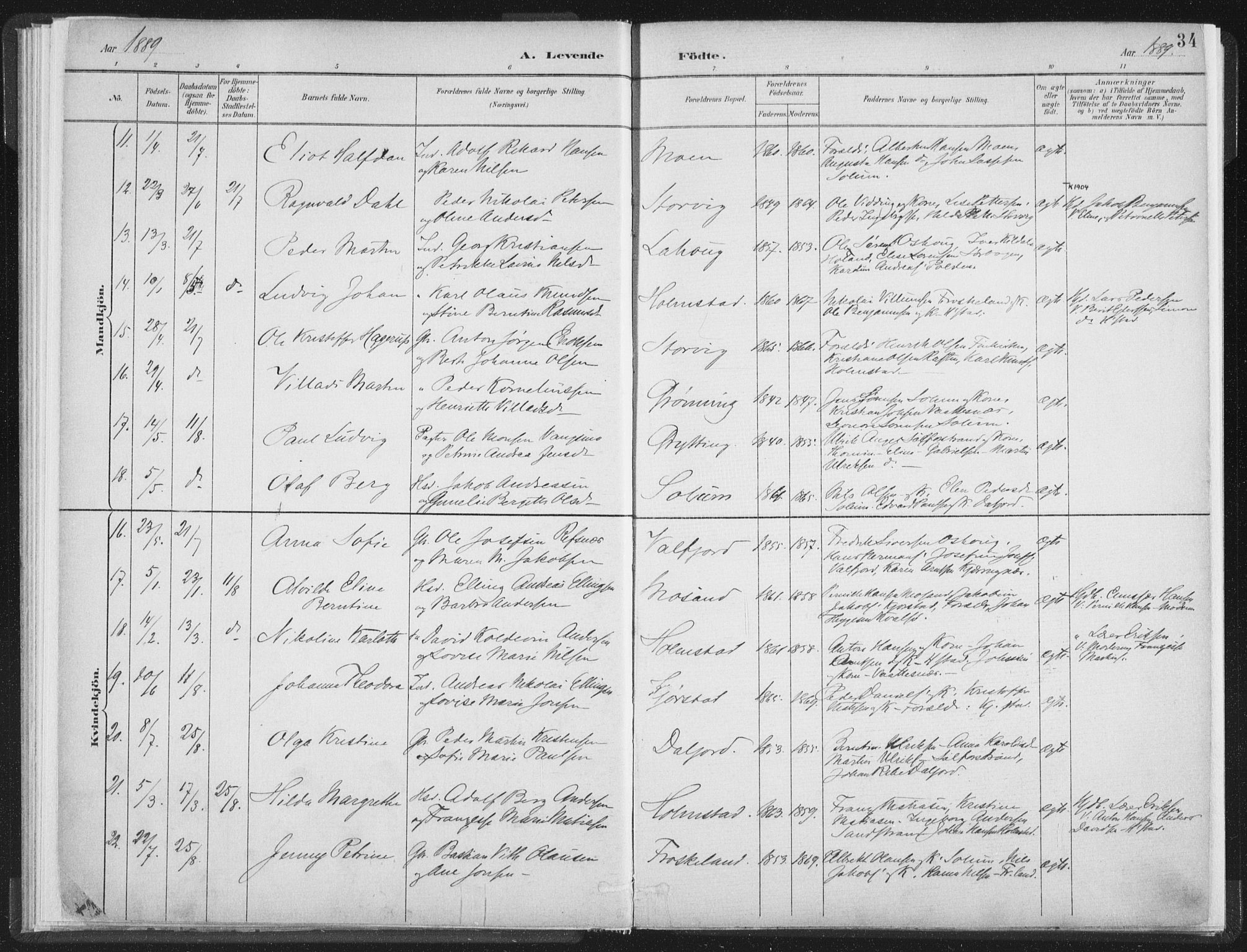 Ministerialprotokoller, klokkerbøker og fødselsregistre - Nordland, AV/SAT-A-1459/890/L1286: Parish register (official) no. 890A01, 1882-1902, p. 34