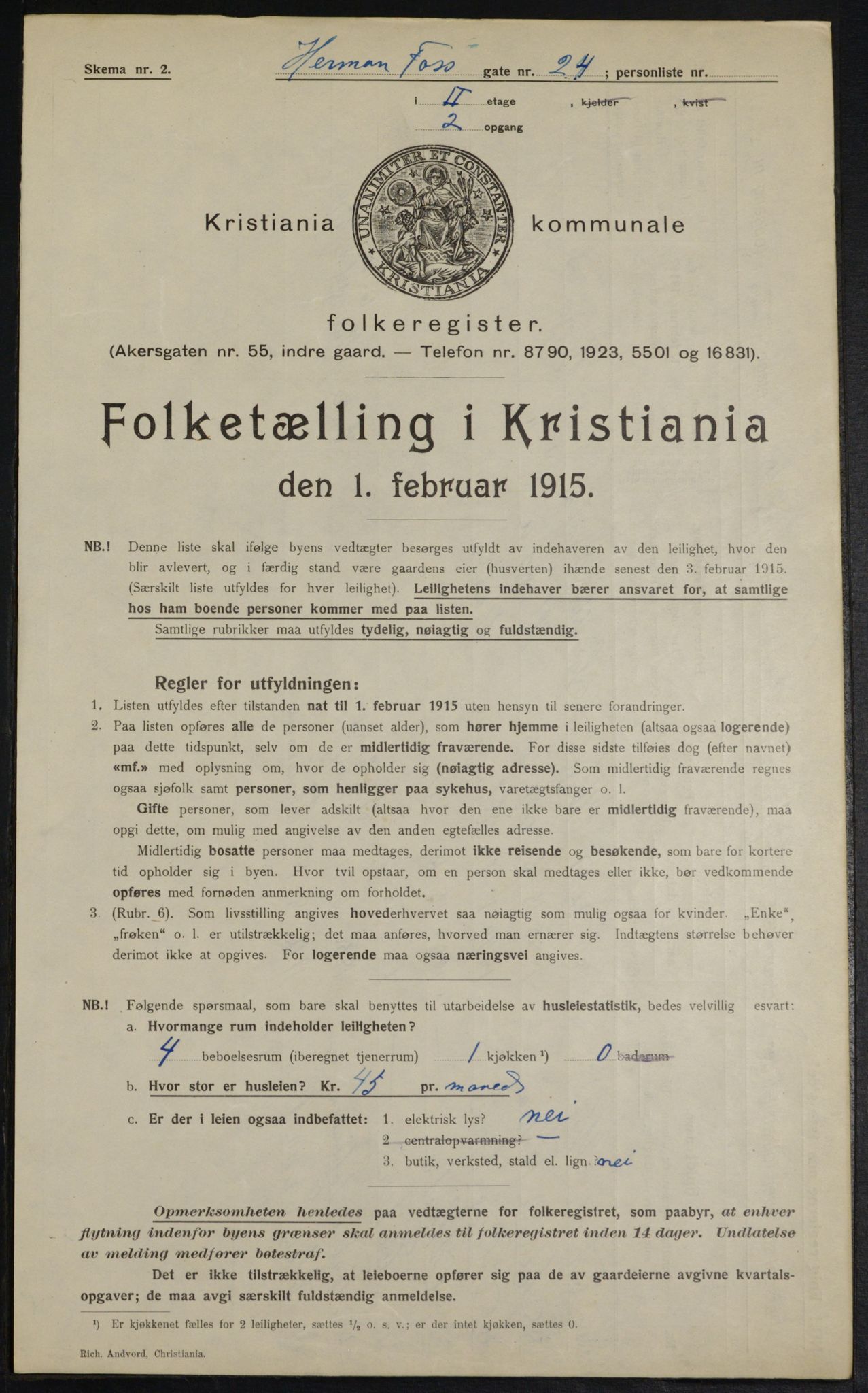 OBA, Municipal Census 1915 for Kristiania, 1915, p. 38643