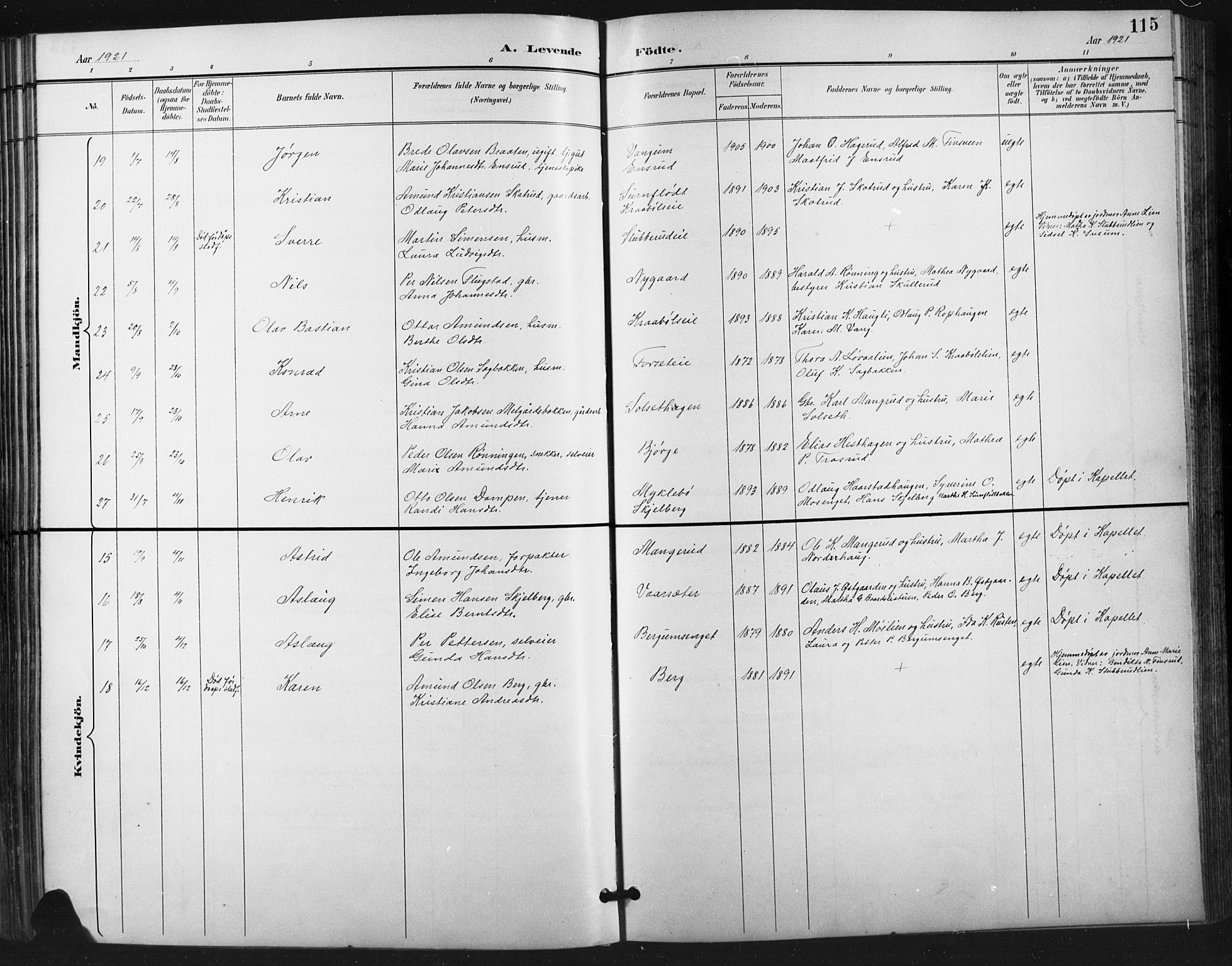 Vestre Gausdal prestekontor, SAH/PREST-094/H/Ha/Hab/L0003: Parish register (copy) no. 3, 1896-1925, p. 115