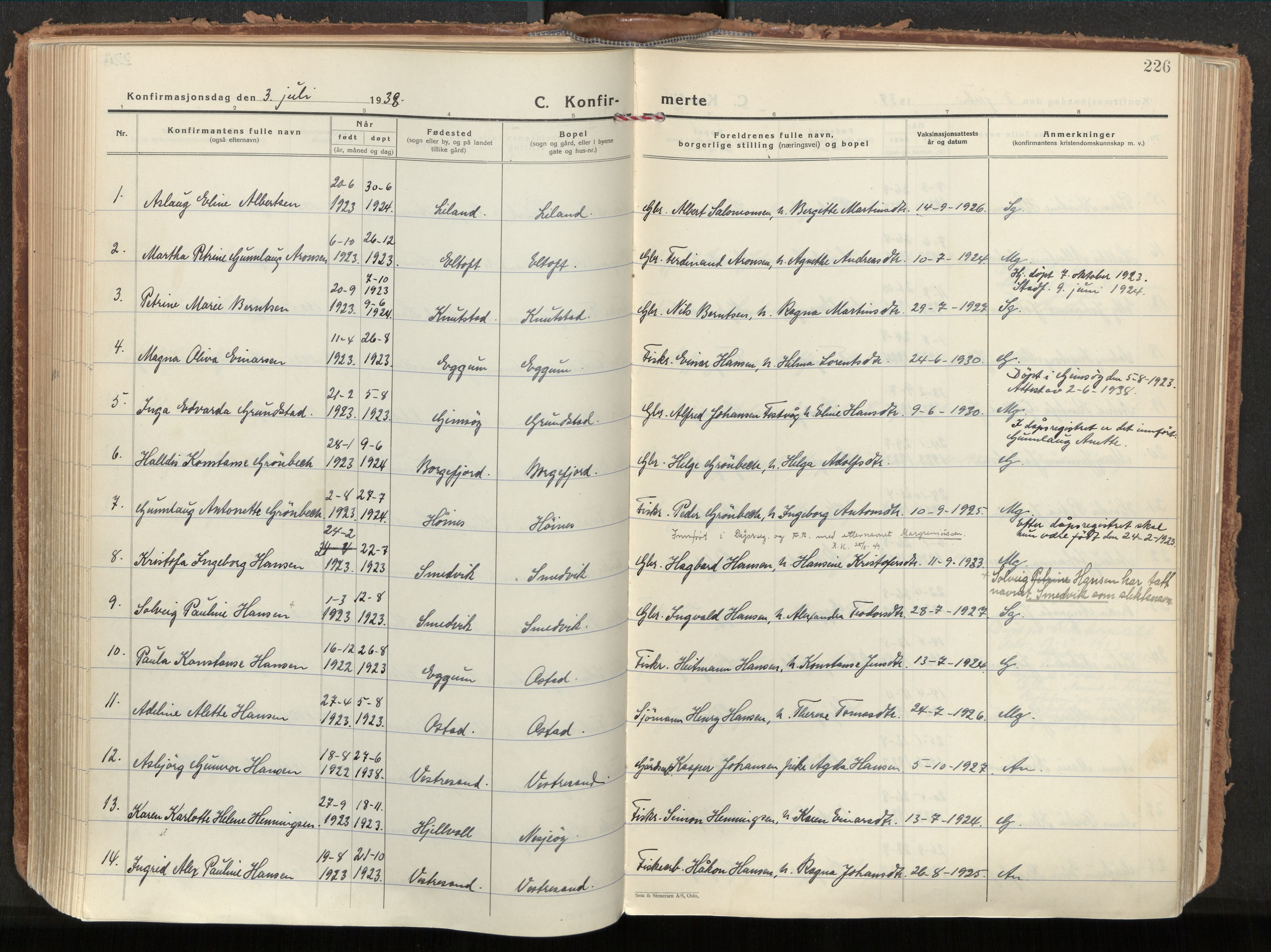 Ministerialprotokoller, klokkerbøker og fødselsregistre - Nordland, AV/SAT-A-1459/880/L1137: Parish register (official) no. 880A11, 1927-1944, p. 226