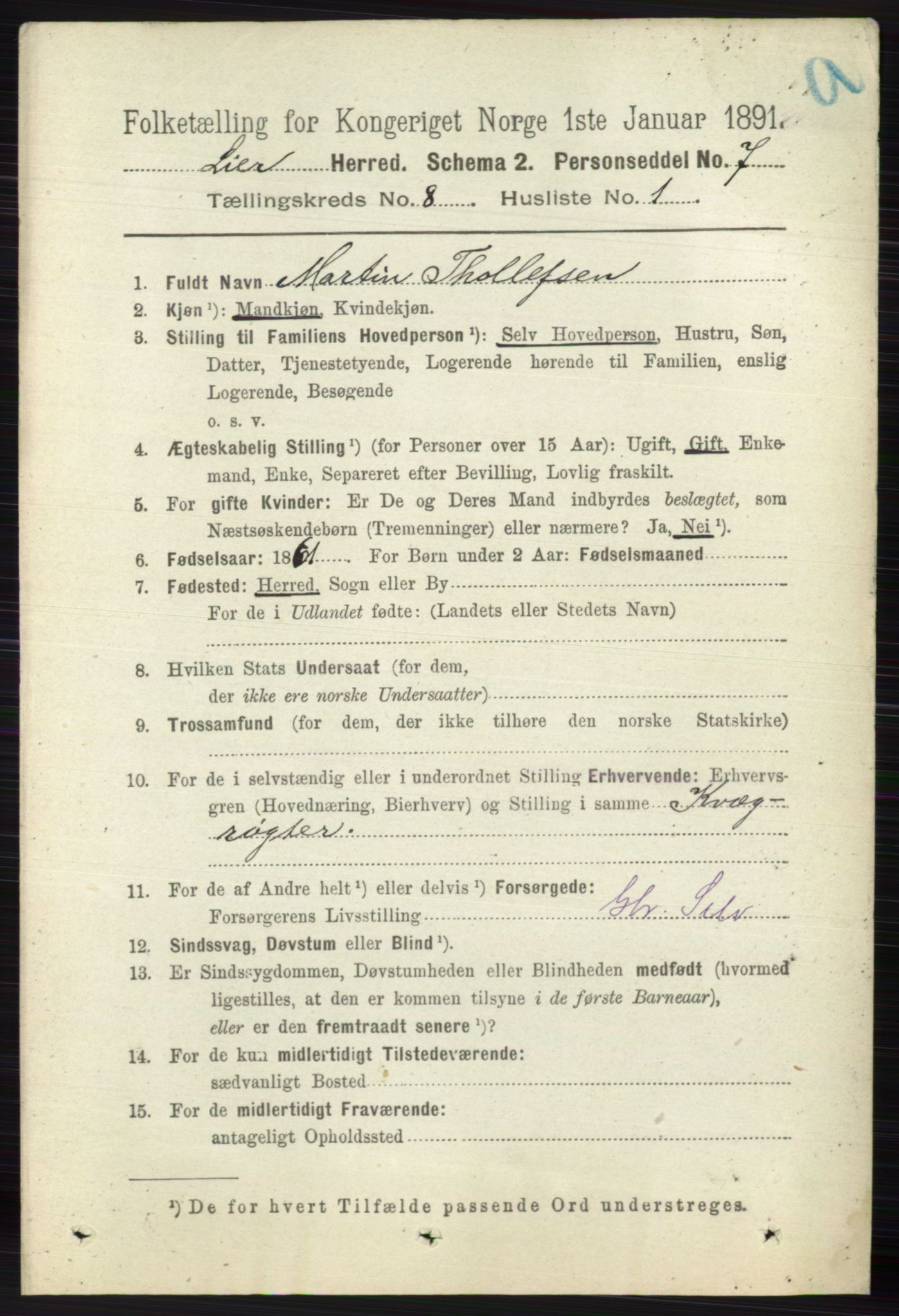 RA, 1891 census for 0626 Lier, 1891, p. 5067