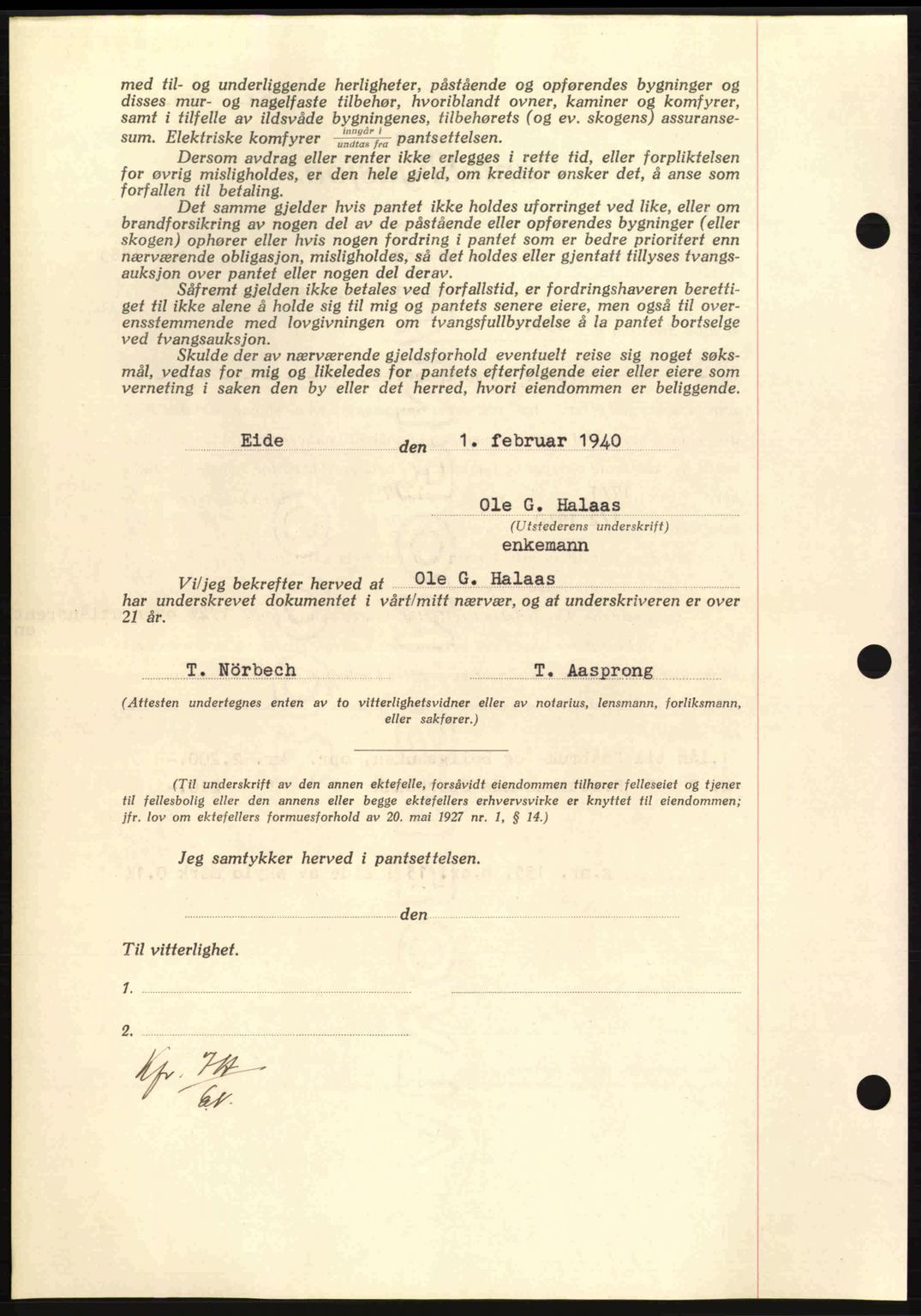 Nordmøre sorenskriveri, AV/SAT-A-4132/1/2/2Ca: Mortgage book no. B86, 1939-1940, Diary no: : 422/1940