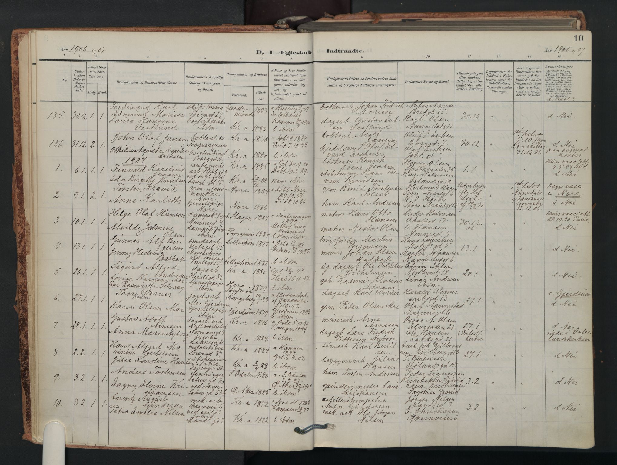 Grønland prestekontor Kirkebøker, SAO/A-10848/F/Fa/L0017: Parish register (official) no. 17, 1906-1934, p. 10