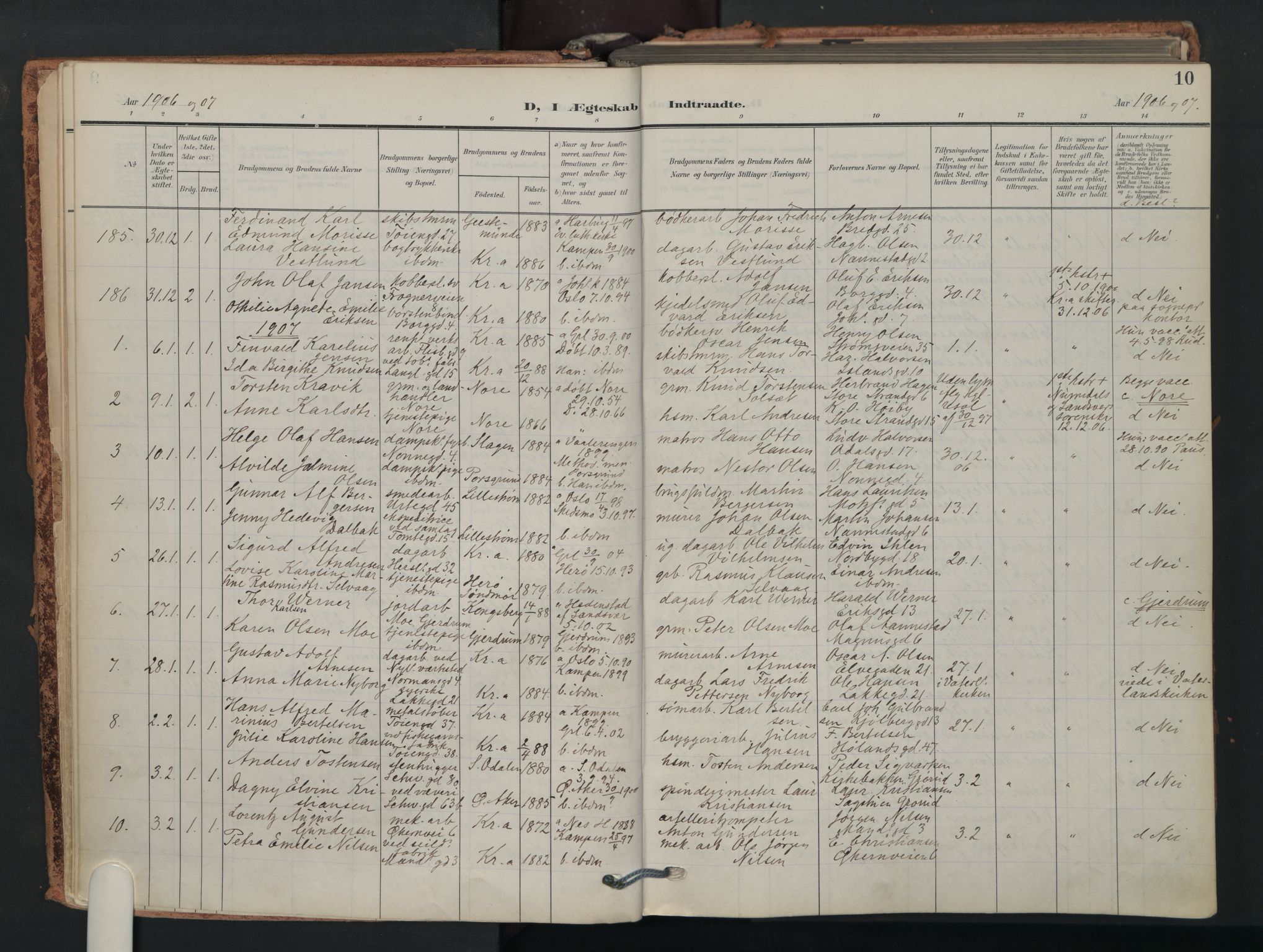 Grønland prestekontor Kirkebøker, AV/SAO-A-10848/F/Fa/L0017: Parish register (official) no. 17, 1906-1934, p. 10