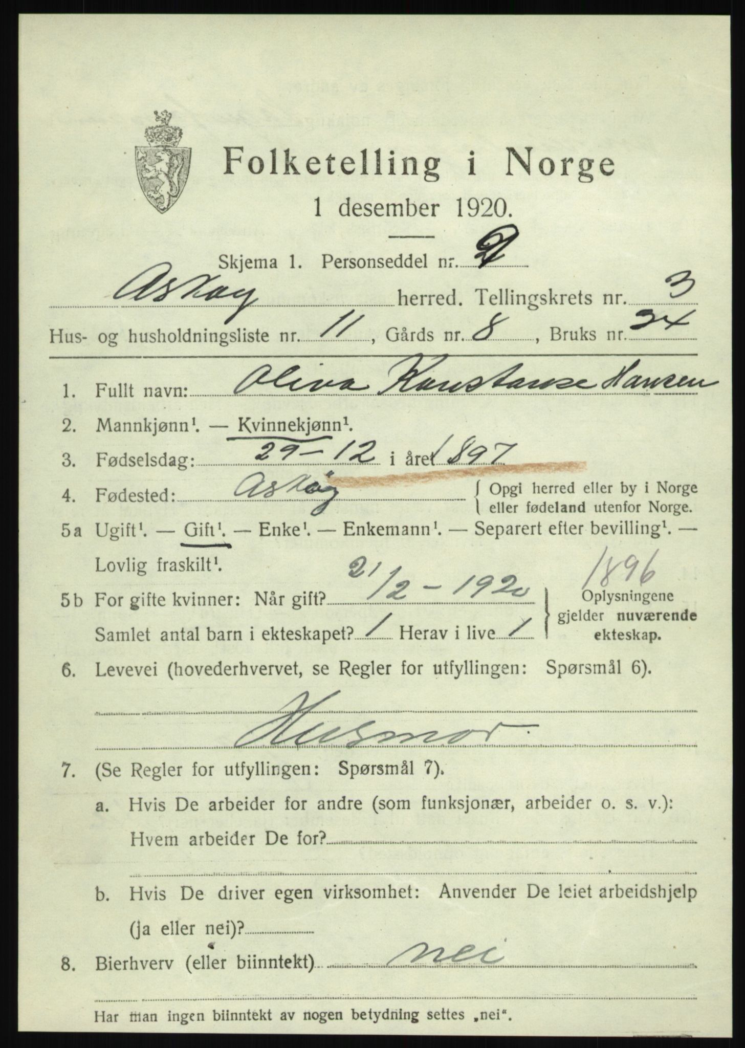 SAB, 1920 census for Askøy, 1920, p. 6484