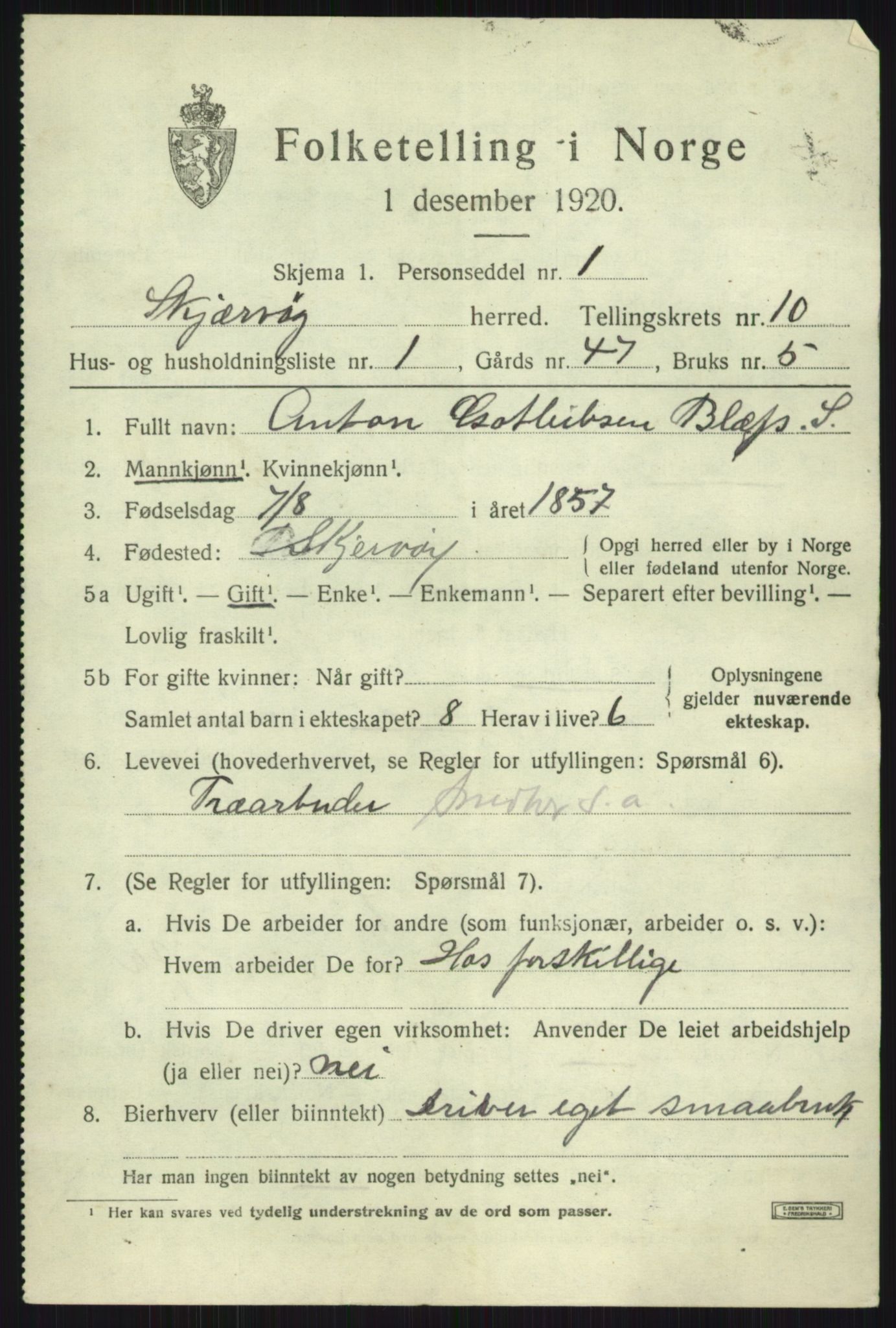 SATØ, 1920 census for Skjervøy, 1920, p. 5391